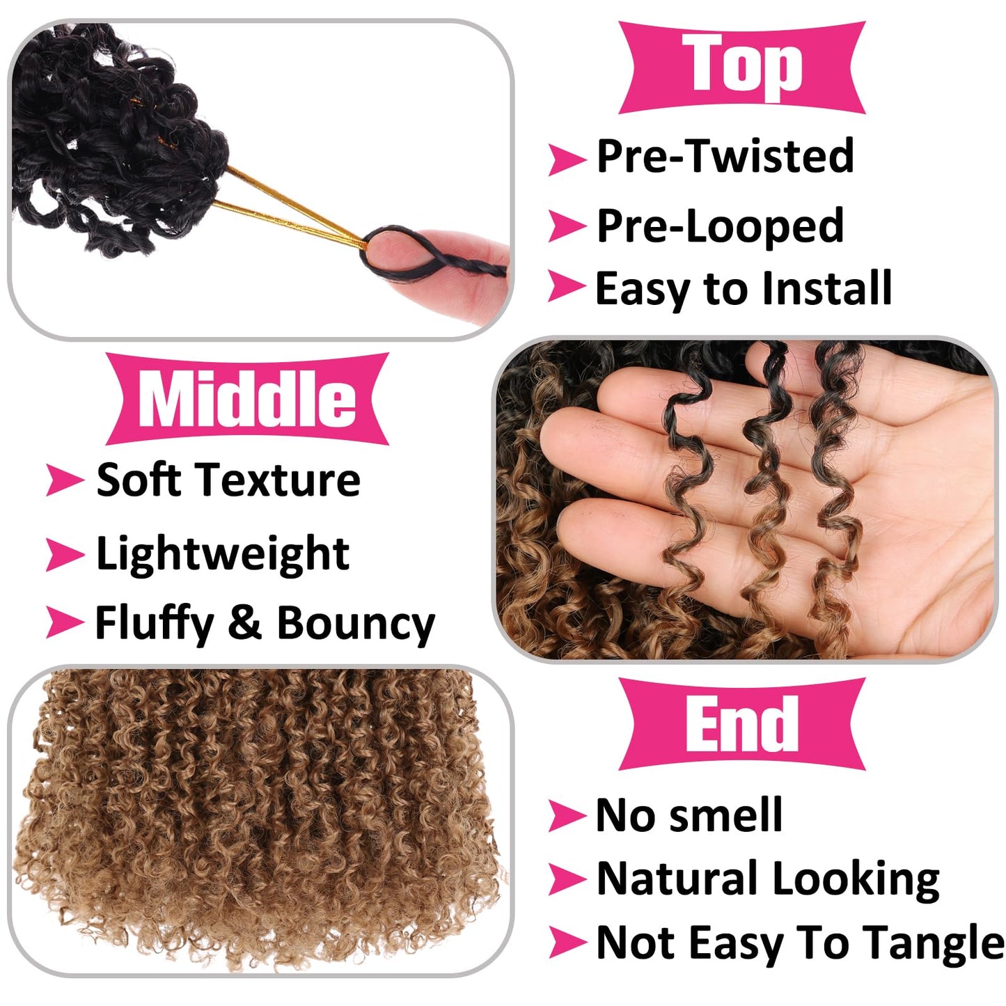 Unionbeauty 12 Inch Pre-twisted Yanky Twist Crochet Hair 8 Bundles Pre-looped Mini Spring Twists Hair Senegalese Twist Crochet Braids Hair with Bouncy Synthetic Marlybob Crochet Hair Extensions 1B/27#