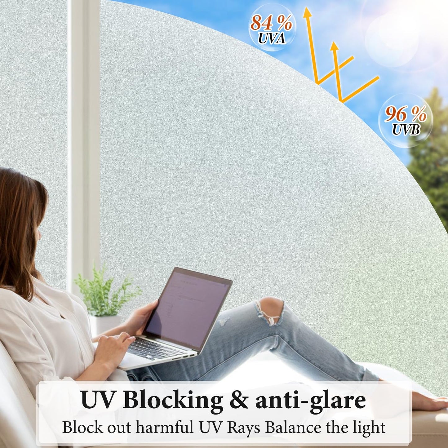 DUOFIRE Privacy Window Film Natural Frosted Glass Film Static Cling Glass Film No Glue Anti-UV Window Sticker Non Adhesive for Privacy Office Meeting Room Bathroom Living Room(0.6M X 2M) DS001