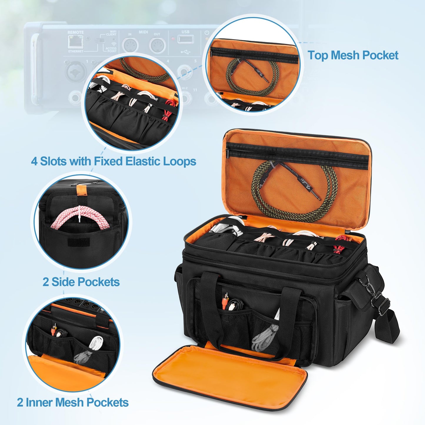 GRAOSO Padded Mixer Carry Bag Compatible with Behringer X-AIR Series Mixers XR12, XR16, XR18, Double Layer DJ Gig Bag with Multiple Pockets for Accessories, Audio Case with Shoulder Strap, Black