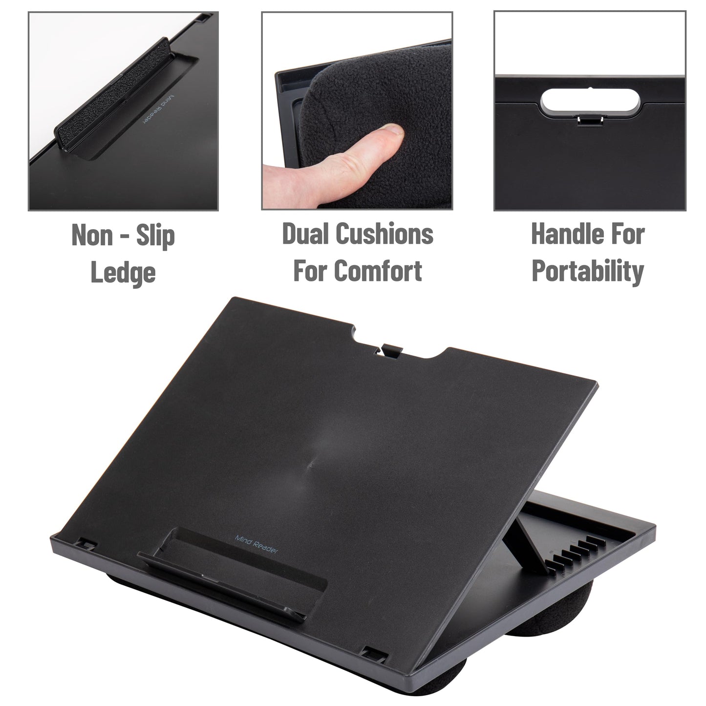 Mind Reader Lap Desk Laptop Stand, Bed Tray, Collapsible, Cushion, Portable, Dorm, Plastic, Black