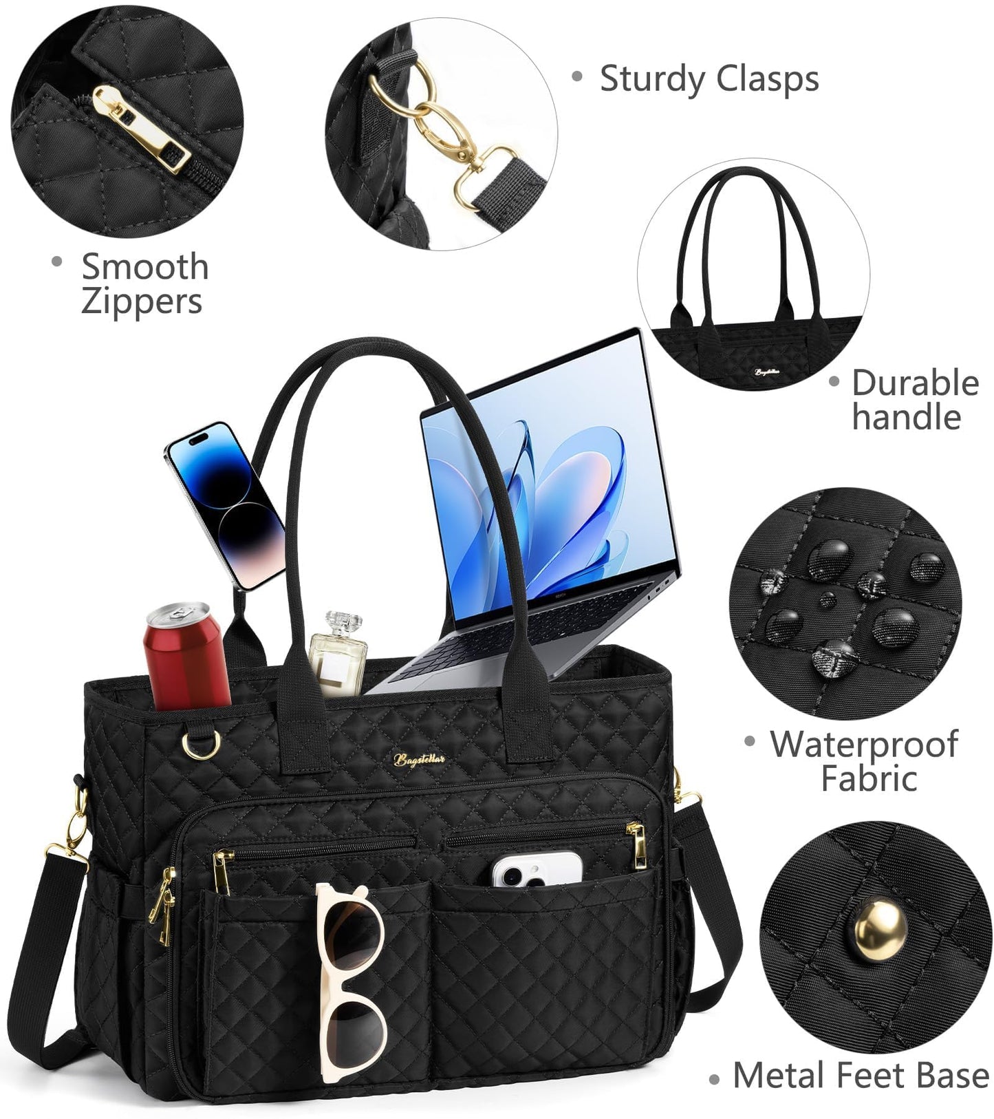 Teacher Tote Bag for Women, 15.6 inch Laptop Work Tote Bag Nurse Bag With Large Cup Holder & Insulated Pocket Professional Computer Handbag Laptop Briefcase for Office, College, Nursing, Travel, Gifts