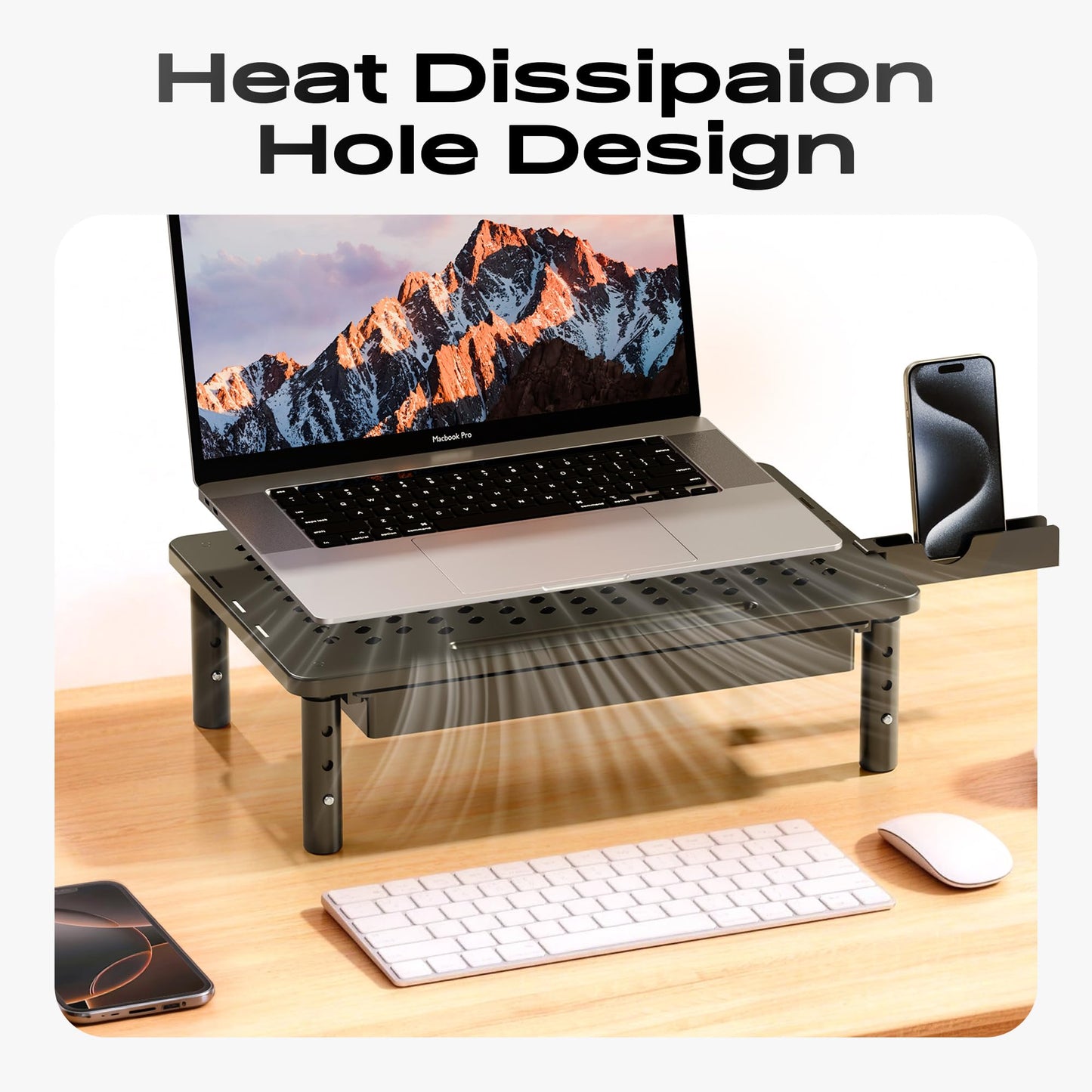 Canyora Computer Monitor Stand Riser with Storage, 3 Height Adjustable Laptop Desktop Monitor Stand with Drawer, Metal Short Printer Table, Stand Riser for Desk, Office Desk Organizers and Accessories, 2 Pack