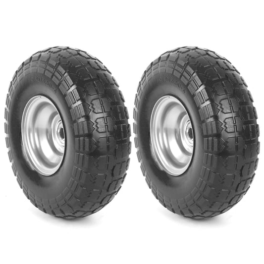 AR-PRO (2-Pack) 4.10/3.50-4" Tire and Wheel Flat Free - 10" Solid Rubber Tires Wheel with 5/8" Bearings and 2.2" Offset Hub - Perfect for Wheelbarrow, Hand Truck, Garden Carts, Yard Wagon Dump Cart