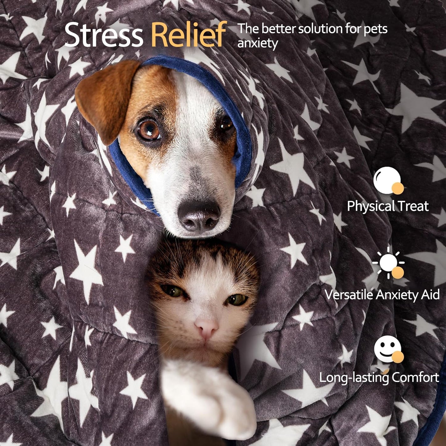 LaSyL Weighted Blanket for Pets | Thunder Blanket for Dogs Anxiety | Premium Soft Minky | Relaxation & Calming & Anti Anxiety | Blue Grey Star, Washable Large 102 x 120 cm
