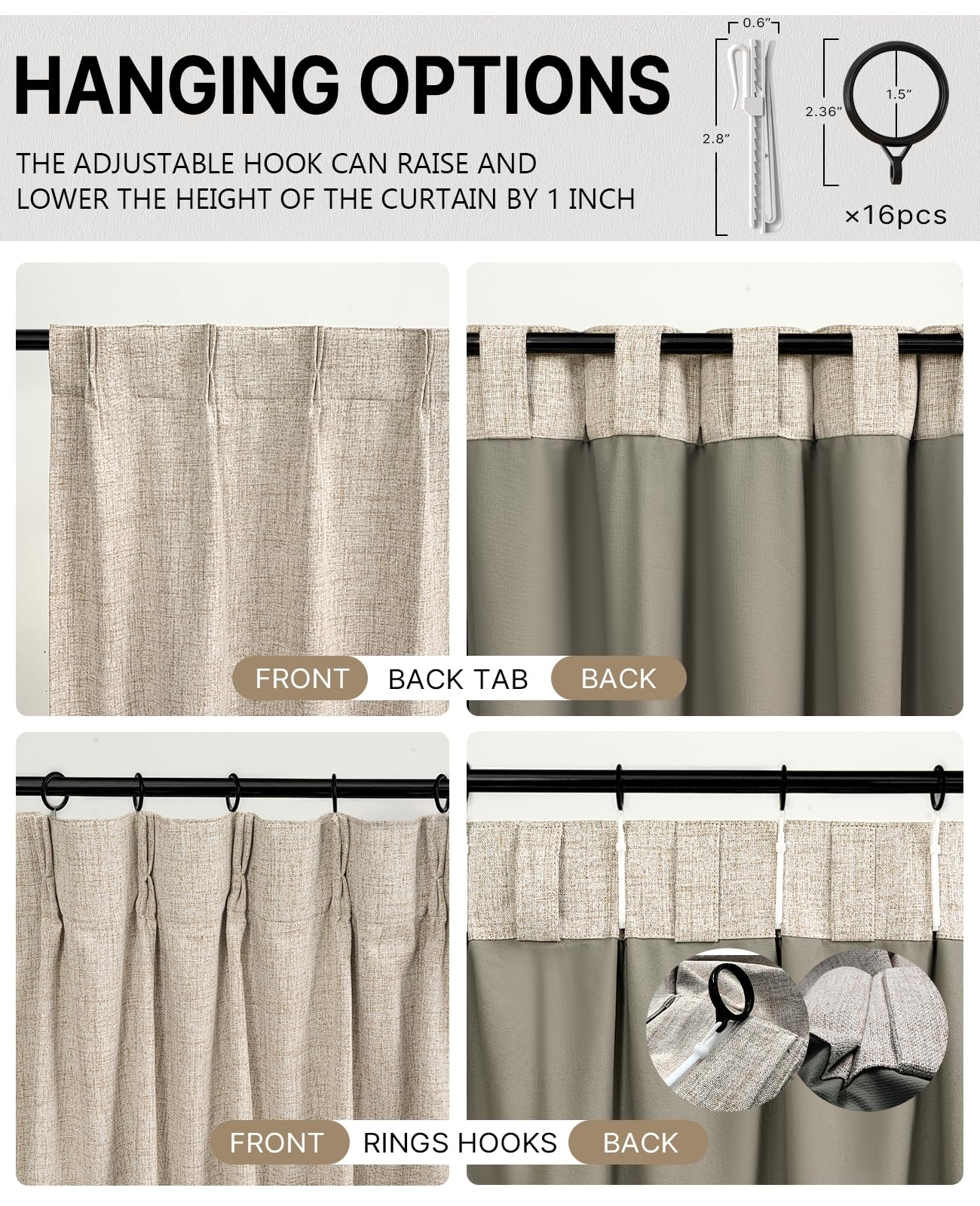Gleantdeco 84 Inch Long Natural Linen Pinch Pleated 100% Blackout Curtains & Drapes, Farmhouse/Living Room/Bedroom Curtains 2 Panels Set, Thermal Insulated Window Room Darkening Curtain