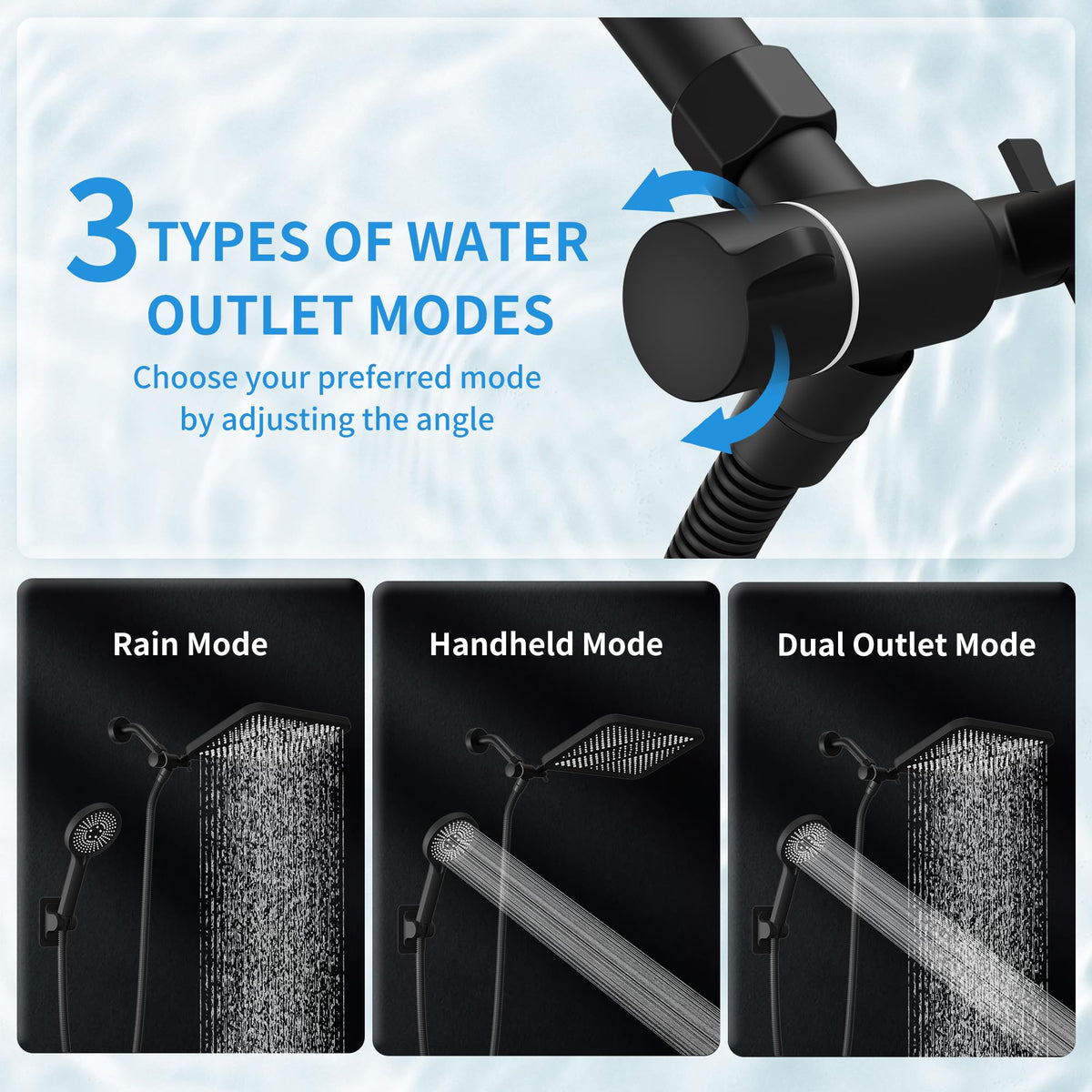 RFOUO 11 Inch Rain Shower Head with Handheld, High Pressure Dual Shower Head Combo with Adjustable Arm, 3-Mode Detachable Handheld Spray with 59 Inch Hose Matte Black