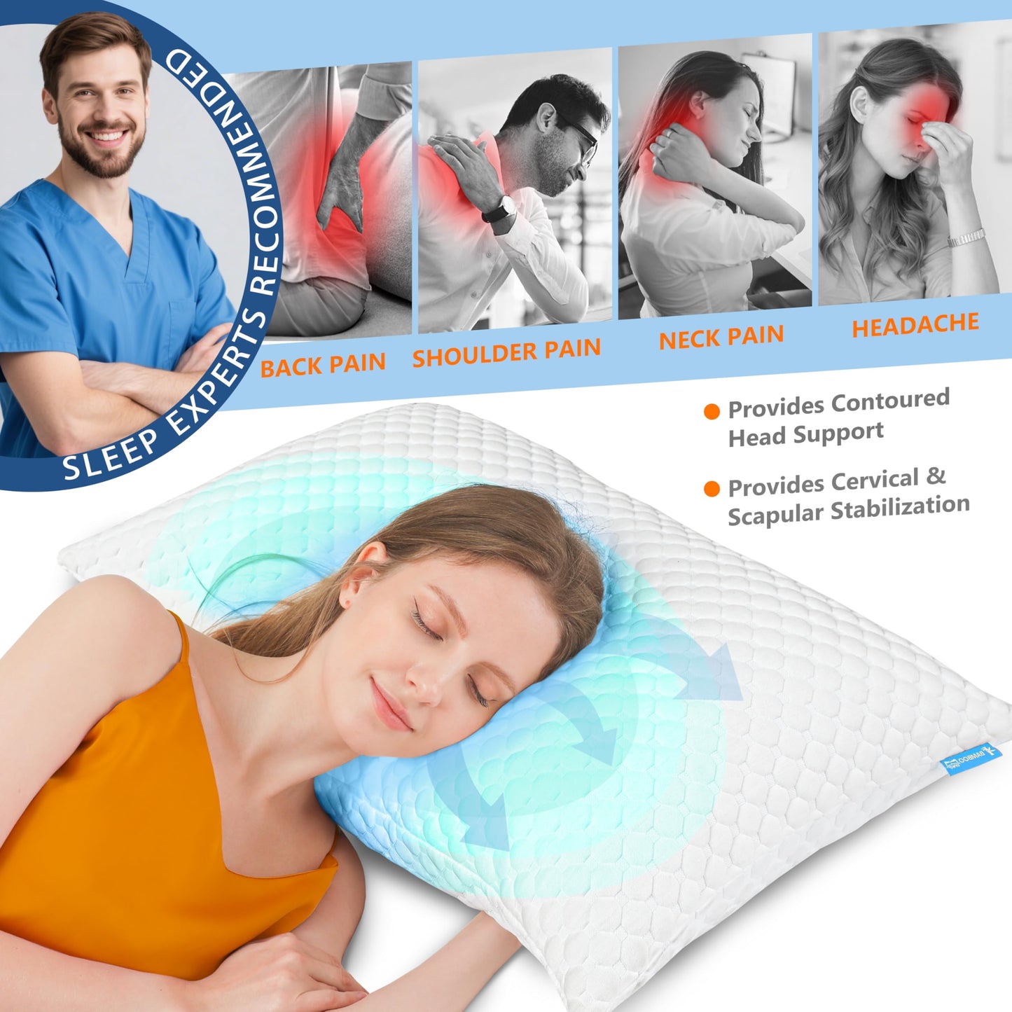 UYWO Cooling Pillows King Size Set of 2, Memory Foam Pillows with Zipper, Firm Bed Pillows Adjustable for Hot Side Back Stomach Sleepers