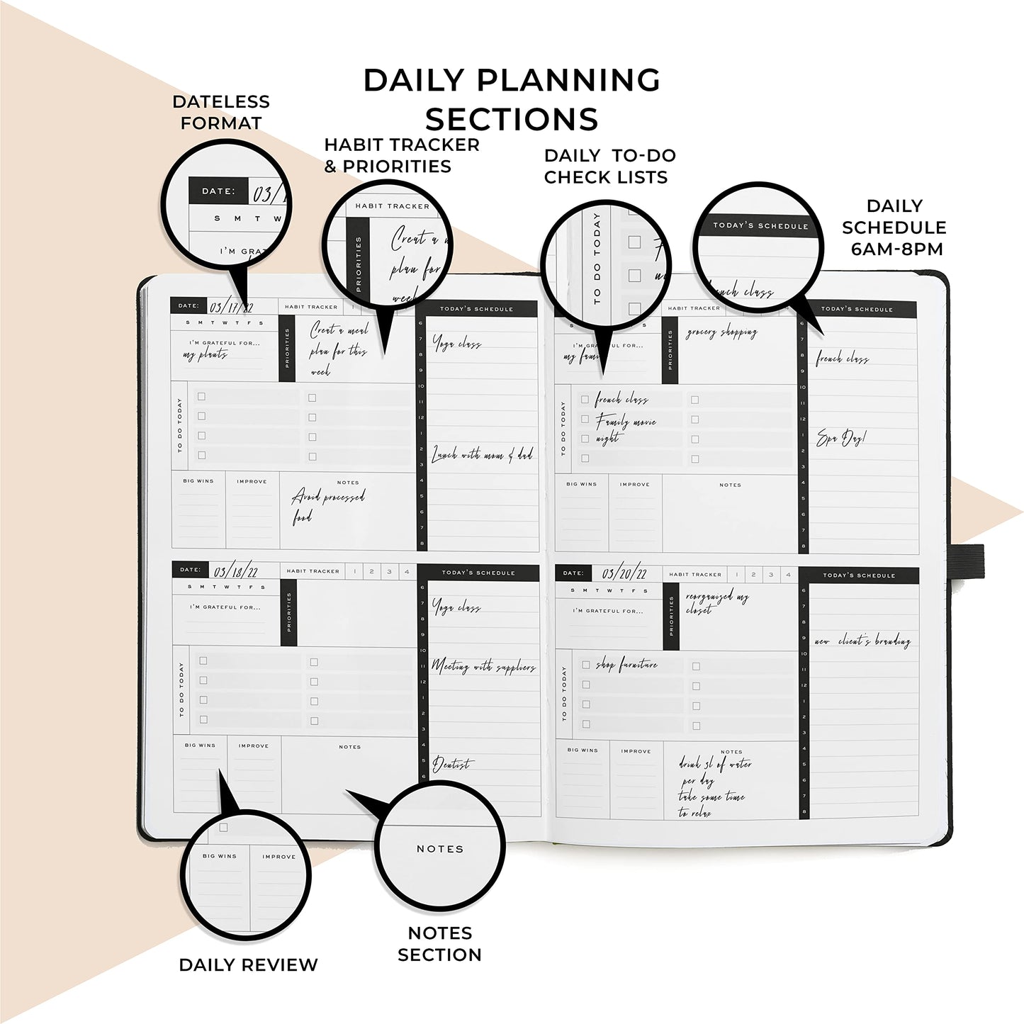 Smart Daily Planner- A4 Size 11 x 8.5 inches – Undated Agenda Daily Planner – Achieve Goals & Increase Productivity, Time Management & Happiness - Daily Weekly Monthly Planner with Gratitude Journal and Hardcover (Black)