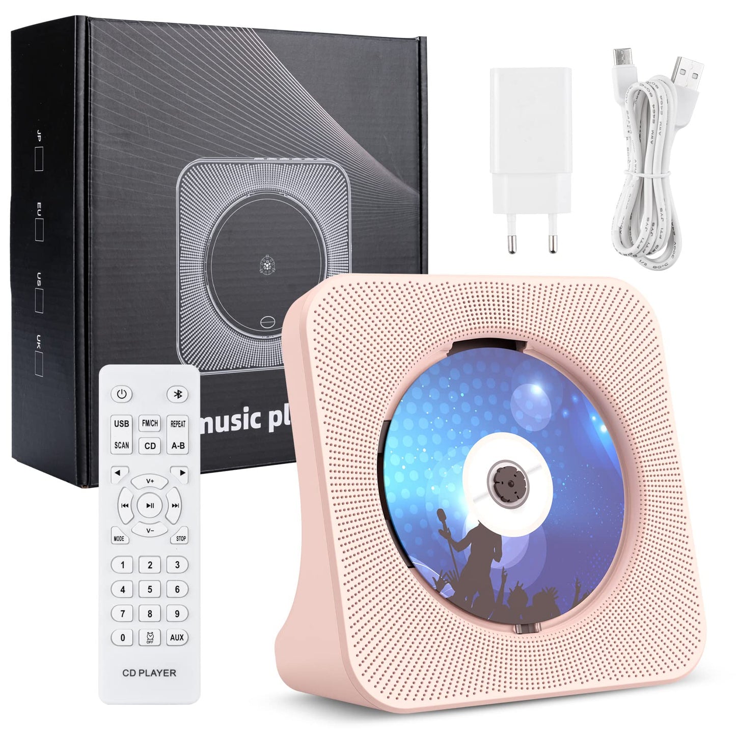 Gueray Portable CD Player with Bluetooth 5.0, CD Player for Desktop with HiFi Sound Speaker, CD Kpop Music Player with Remote Control, Dust Cover, FM Radio, LED Screen Support AUX/USB Headphone Jack