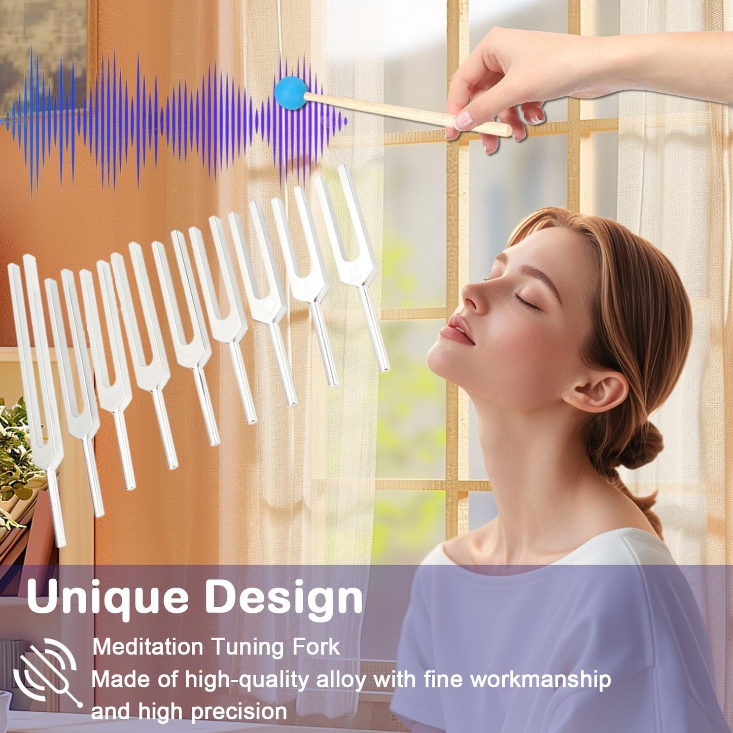 Oreilet 9Pcs Tuning Forks Set, Body for Healing Chakra with Storage Bag, Musical Instrument DNA Healing, Sound Therapy (174Hz, 285Hz, 396Hz, 417Hz, 528Hz, 639Hz, 741Hz, 852Hz, 963HZ) defult default