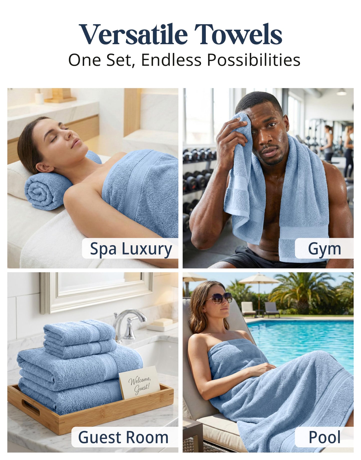 6 Piece Bath Towel Set - 100% Cotton Bathroom Towels, Extra Large Bath Towels, Hotel Towels, 2 Bath Towels Bathroom Sets, 2 Hand Towel for Bathroom, 2 Wash Cloths for Your Body and face - Allure