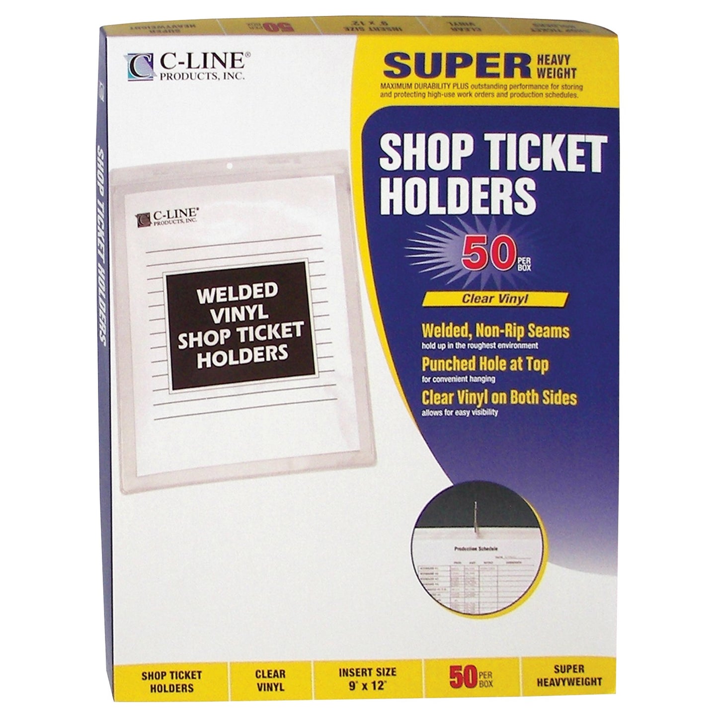 C-Line Vinyl Shop Ticket Holder for 9 x 12 Inch Insert with Clear Sides 50 Count (80912)