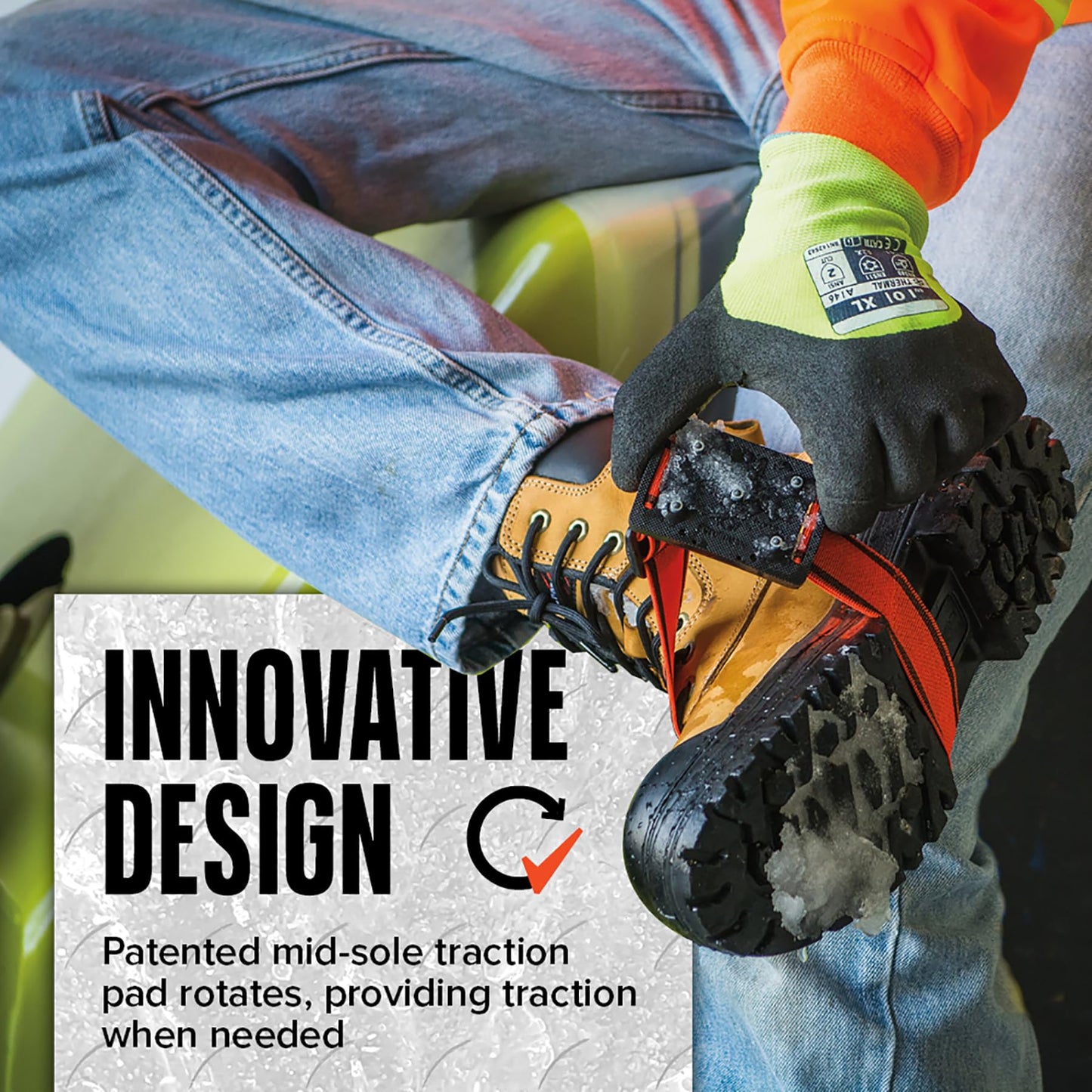 K1 Mid-Sole Ice Cleats for Men & Women - Rotatable Traction Aids For Winter Snow - Hi Vis - Original