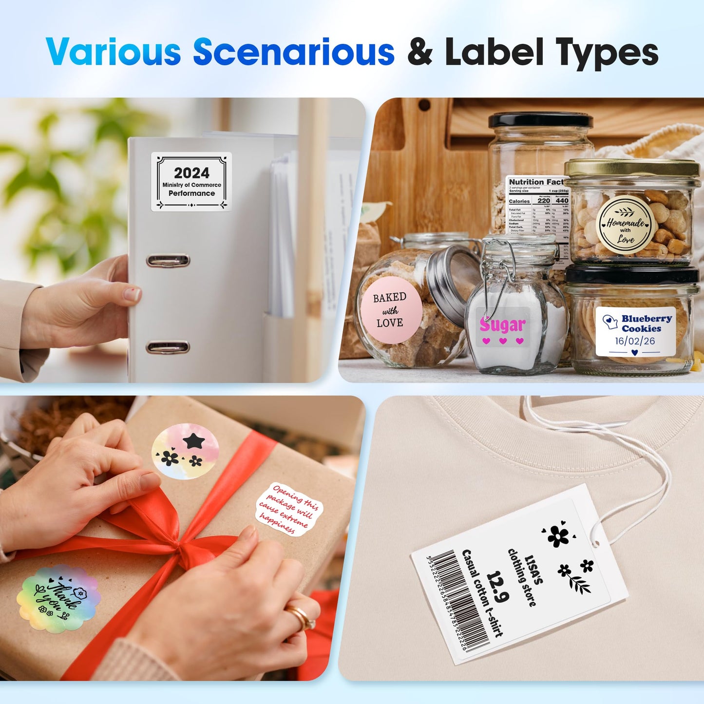 Phomemo M250 Label Maker, 3 Inch Thermal Label Printer, Label Maker Machine with Tape, Barcode Label Printer for Small Bussiness, Home, Clothing, Address, Compatibel for Phone & PC, with 100 Labels