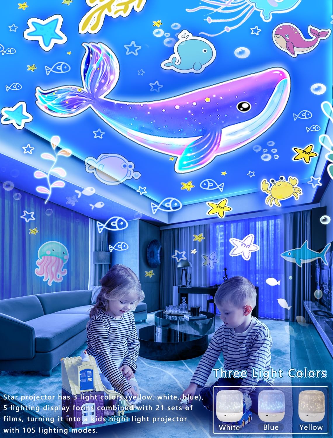 21 Sets of Films, Projector Night Light for Kids Bedroom, Baby Projector for Ceiling, Star Galaxy Night Lights with 360°Rotation Dimmable for Kids Baby Girls, Birthday, Christmas, Nursery, Room Decor