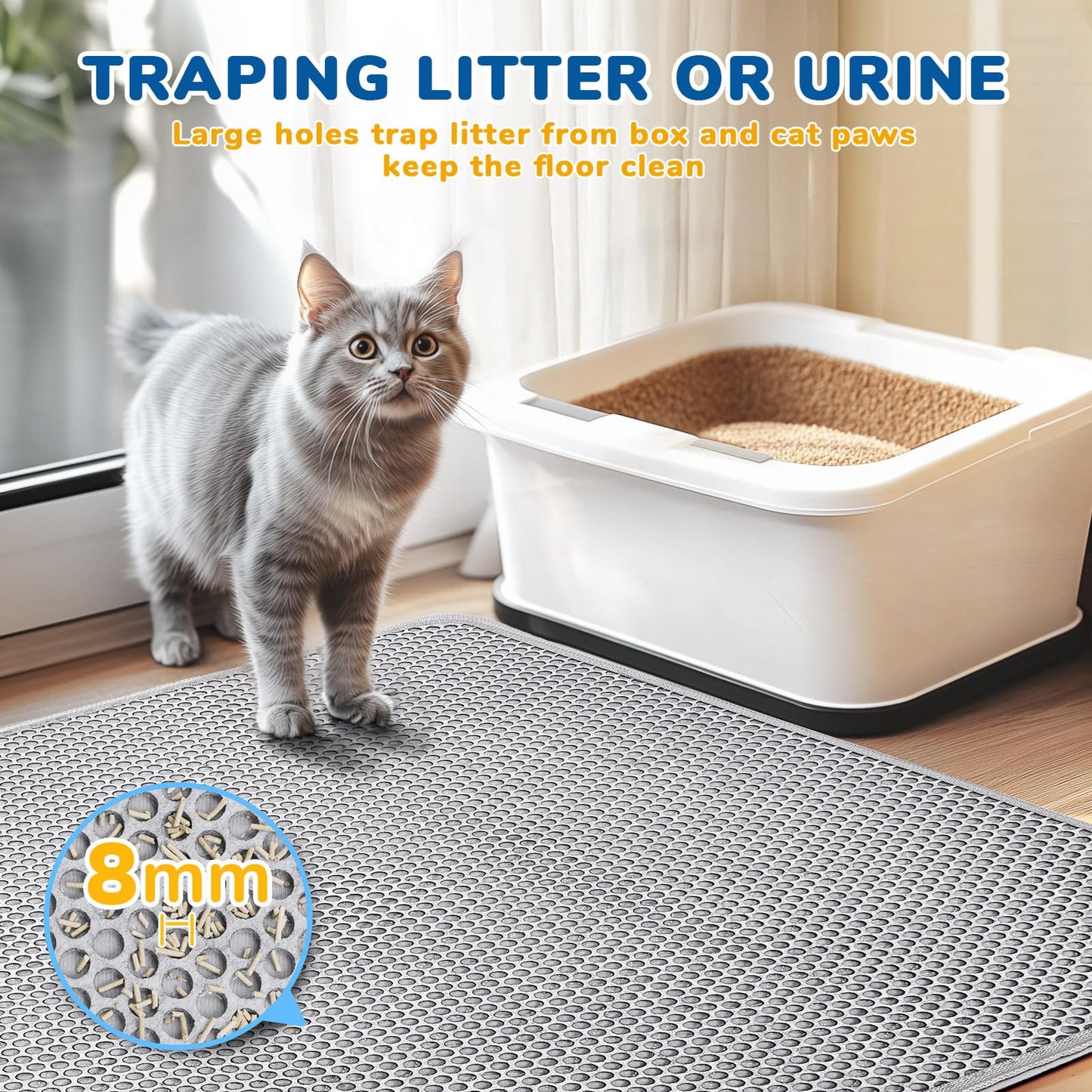 BurgeonNest Cat Litter Mat 119x89cm, Upgraded Felt & Fabric Material Tapis Litiere Chat for Fewer Creases, Urine-Proof Machine Washable Double Layer Hold 3-4 Litter Boxes, Non-Slip, Soft on Paws, Grey
