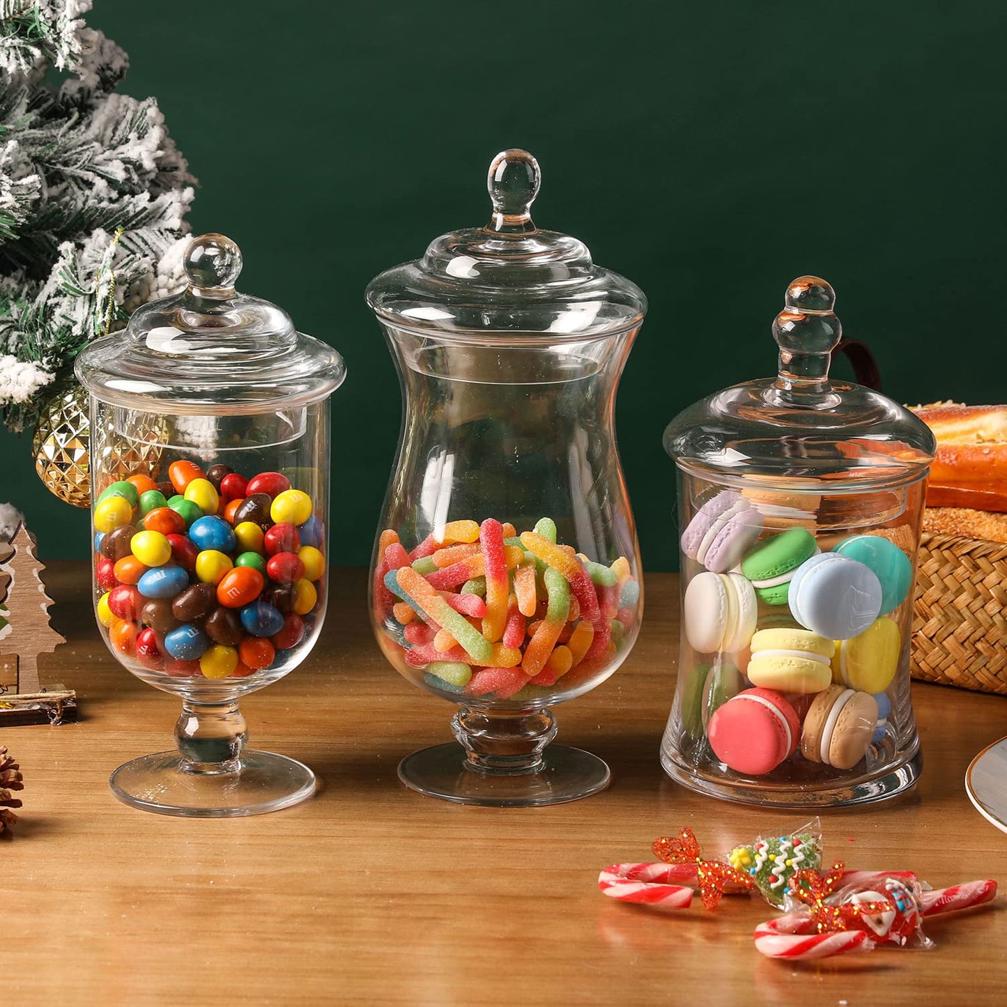 MyGift Set of 3 Small Clear Glass Storage & Display Canisters/Wedding Buffet & Apothecary Jars
