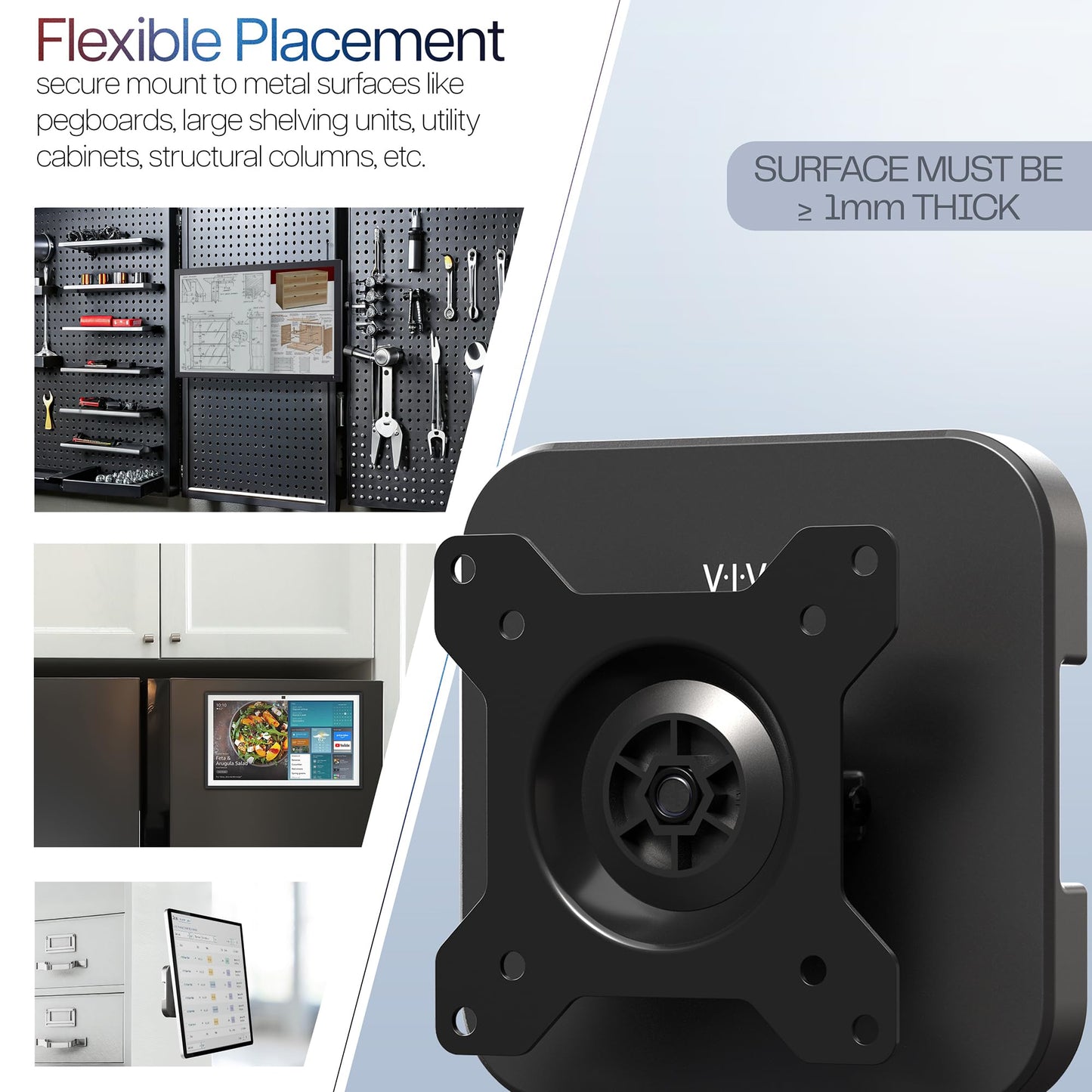 VIVO Magnetic 13 to 34 inch Monitor Mount for Steel Surfaces, Holds up to 17.6 lbs on Surfaces Over 1.5mm Thick, Black, MOUNT-MAG01