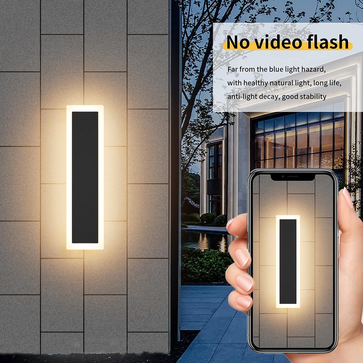 Aipsun 2 Pack Outdoor LED Wall Light,11.8 inch LED Modern Porch & Patio Wall Sconce Black Exterior Lights Wall Light for Living Room,Garage,Bathroom(Warm Light 3000K)