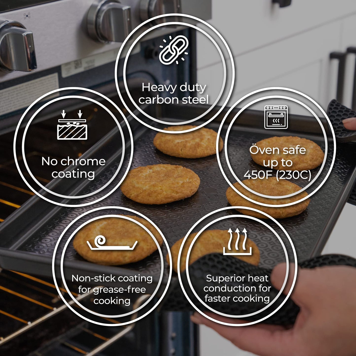 KITCHENATICS 12-PC Baking Pan Set Nonstick, Durable Carbon Steel Baking Sheets for Oven, Nonstick Baking Pans Set with Muffin Pan, Loaf Pan, Pizza Pan, Cookie Sheet Pan - Black Bakeware Sets