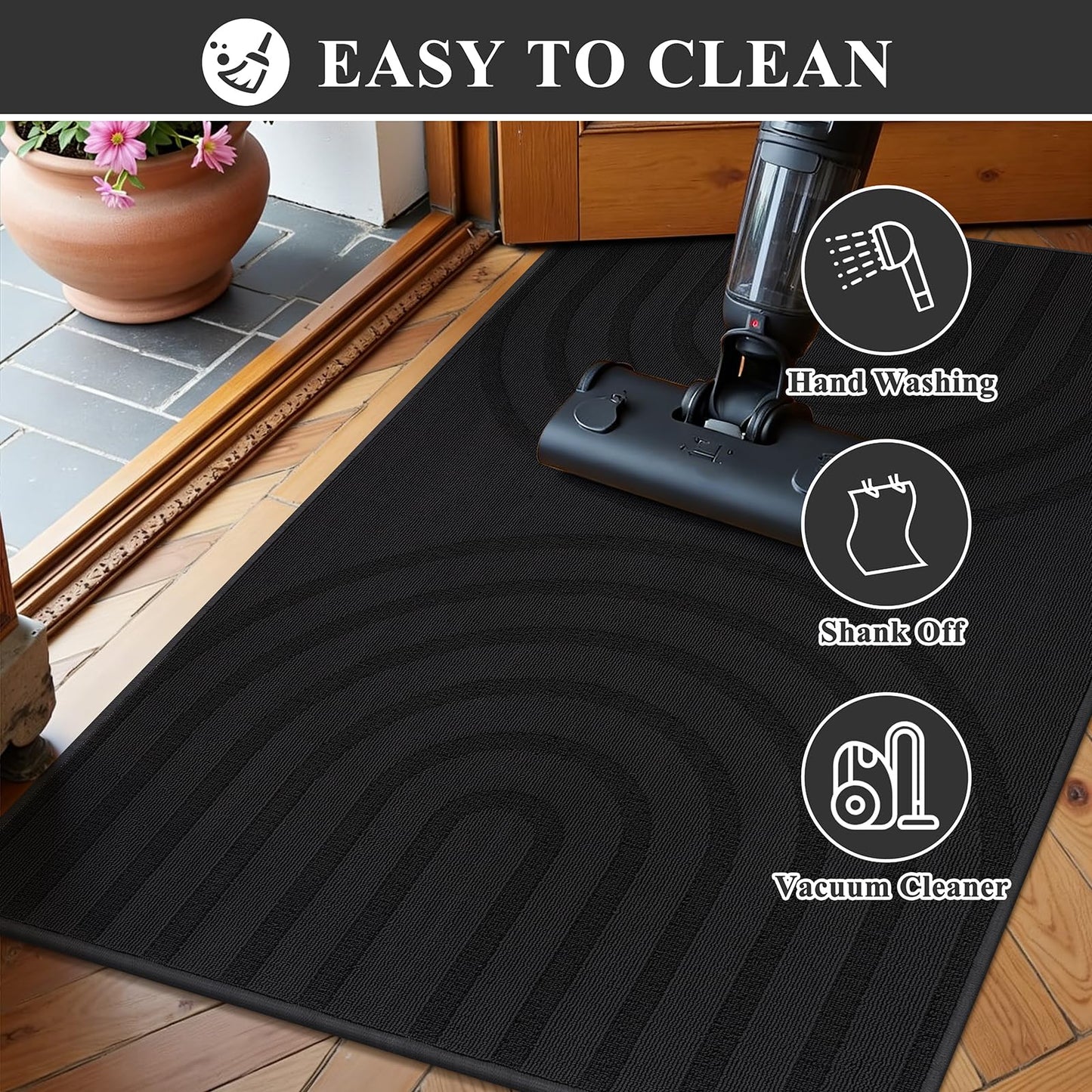 HEBE Front Door Mat Indoor, Low Profile Absorbent Entrance Rug Washable, Non-Slip Heavy Duty Doormat Dirt Trapper Mats for Entryway, Garage, Patio & Porch, 36" x 59"