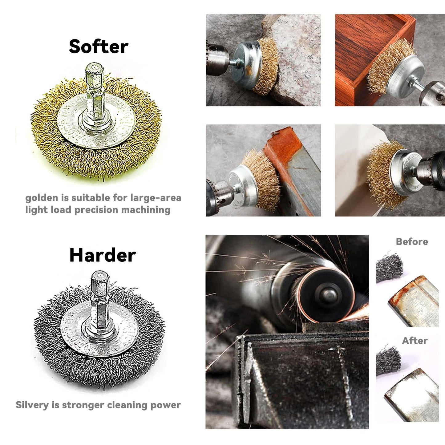 Daily Treature 10 Pack Wire Wheel Cup Brush Set for Drill Abrasive with 1/4" Hex Shank,Extension Rod for Safty,Brass Coated Crimped Drill Sanding Attachment，Metal Brush for Drill Rust Removal