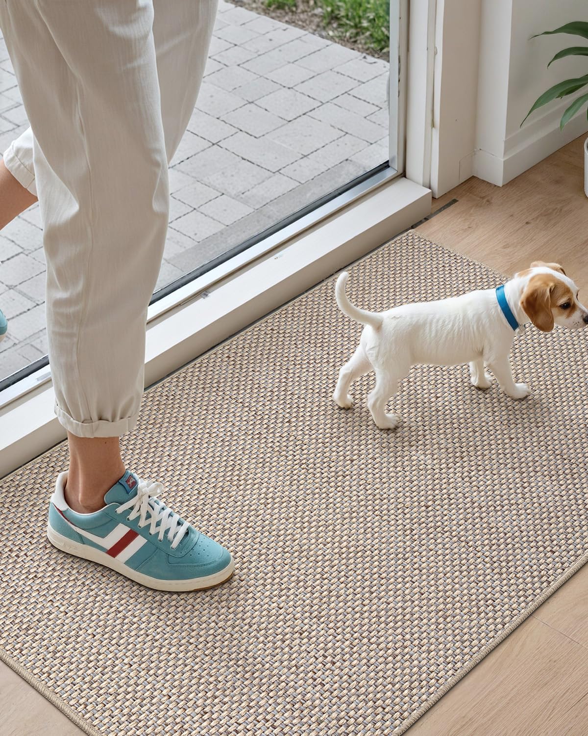 DEXI Front Door Mat Indoor, 36x56 Dirt Trapper Absorbent, Low Profile Non Slip Entrance Rug, Easy Clean Washable Inside Doormat for Entryway, Living Room, Laundry Room, Beige