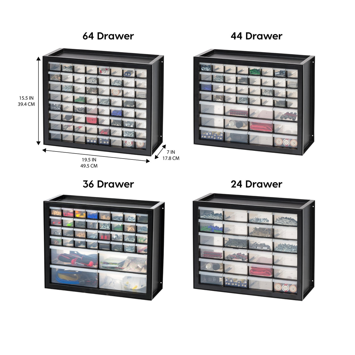 IRIS USA Screw Organizer, Hardware Storage Organizer, 64 Drawer Parts Cabinet, Plastic Drawer Storage for Hardware Crafts, Small Parts, Nuts and Bolts, Tool Storage, Scrapbook Art Hobby - Black