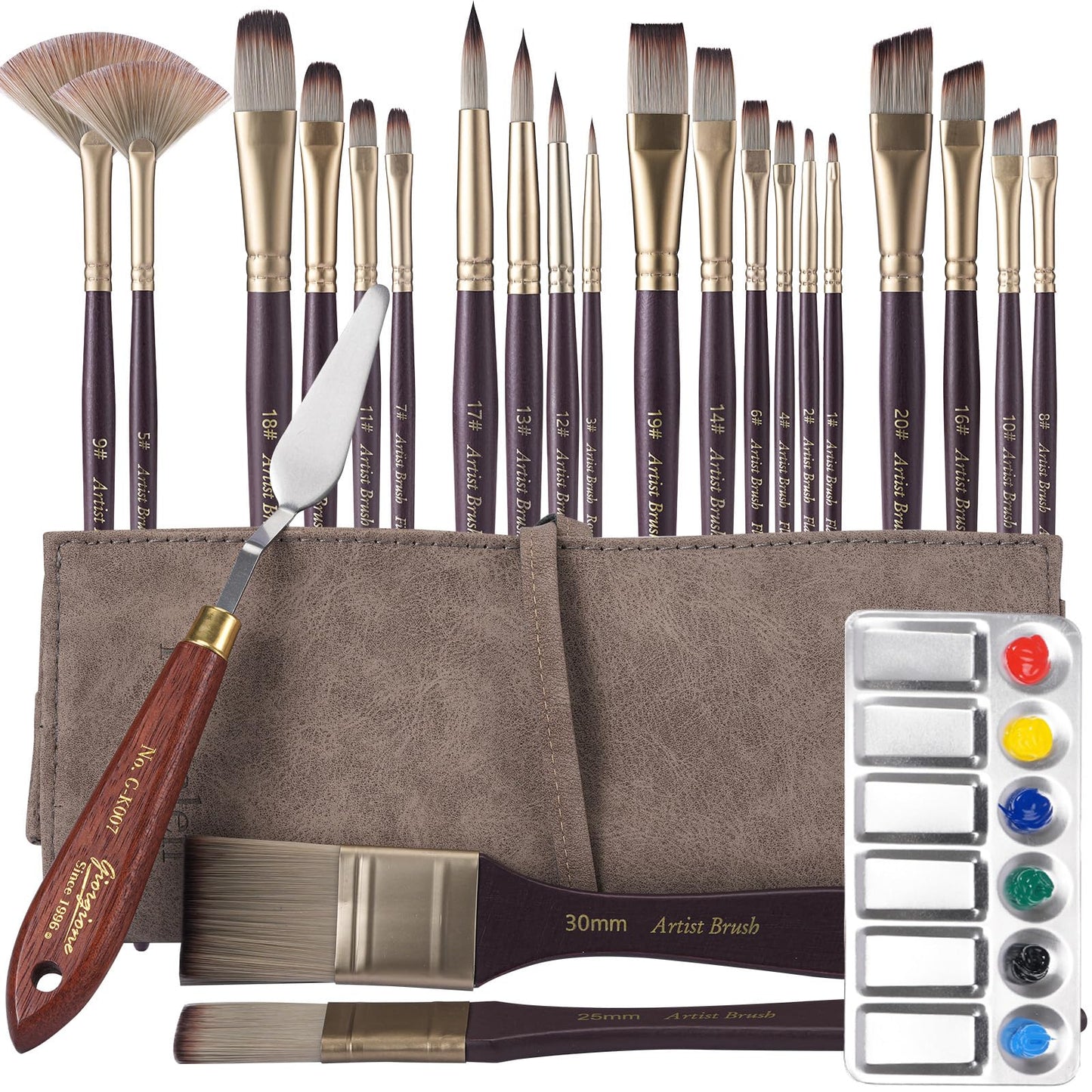 Fedwalen 25pcs Artist Paint Brushes Set, with Palette Knife & Palette & Storage Bag, Premium Nylon Synthetic Paint Brush for Acrylic Painting, Watercolor, Oil, Gouache, Suitable for Artists & Beginner