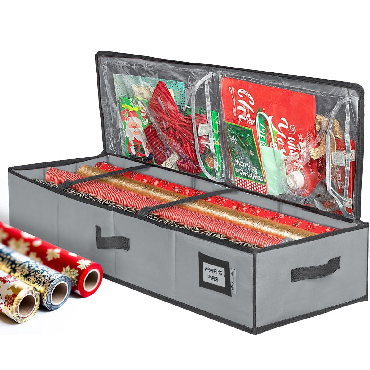 Wrapping Paper Storage Container - Fits up to 27 Rolls 1 3/8” Diam. - Underbed Gift Wrap Organizer Bags, Wrapping Paper Rolls, Ribbon, and Bows - Under Bed- Durable Material 600D - Up to 40” Rolls