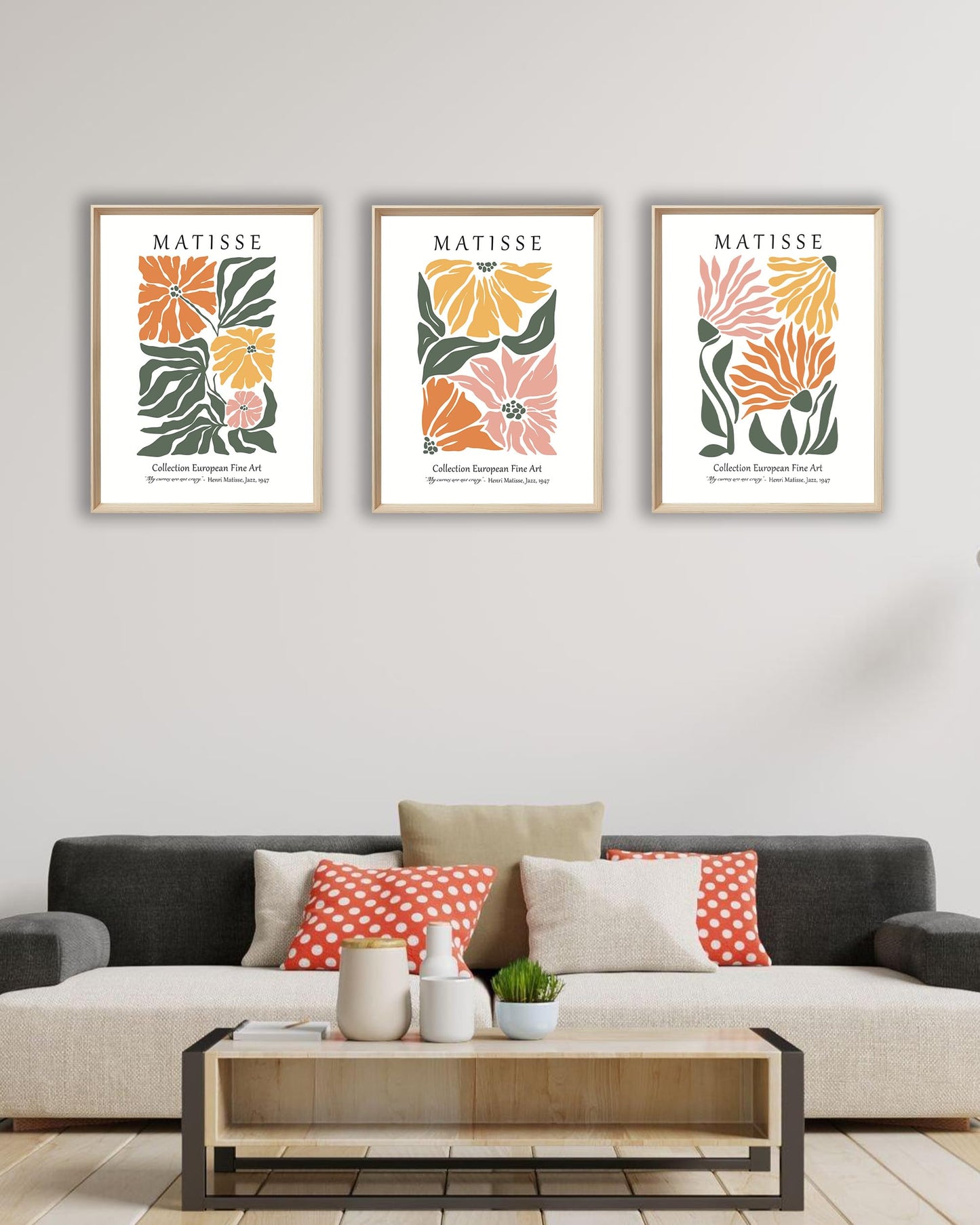 UPWOIGH 12x16 in Framed Wall Art, Matisse Flower Market Prints, Set of 3 Cotton Canvas Botanical Wall Decor for Living Room Bedroom, Aesthetic Accessories,Gift