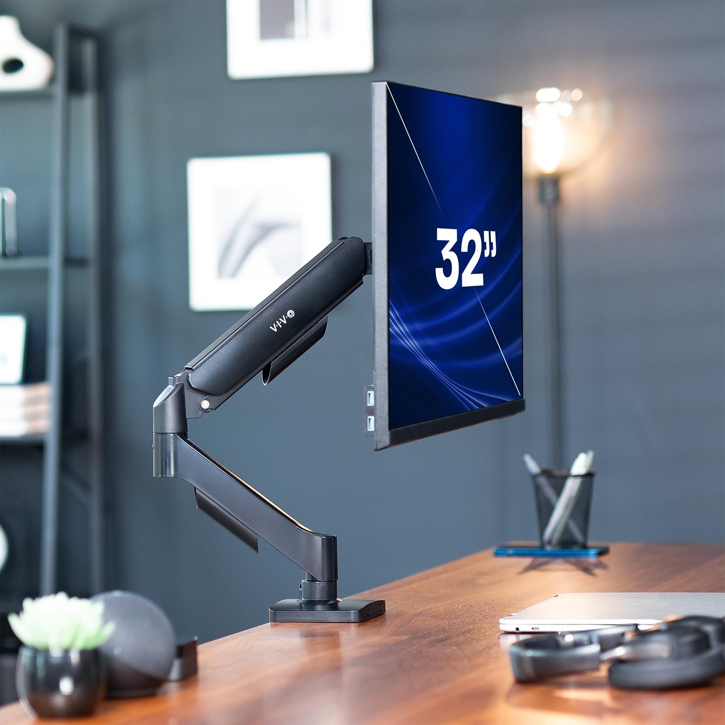 VIVO Single 17 to 32 inch Monitor Height Adjustable Counterbalance Mechanical Arm Desk Stand, Classic, Universal VESA Mount, STAND-V001O