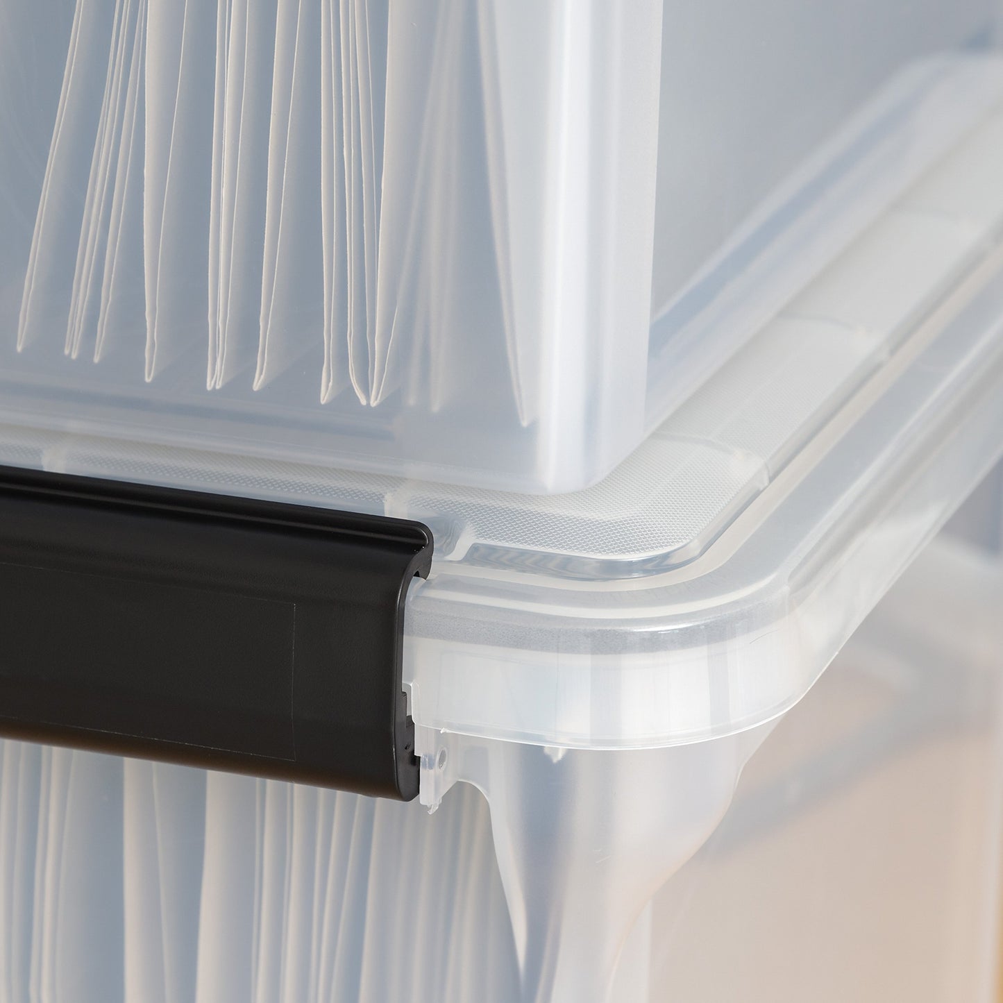 IRIS USA File Box WeatherPro File Organizer Plastic File Box for Letter/Legal File, Durable Lid and Seal w/ Secure Latching Buckles, Stackable, Nestable, Clear 30 L (32 US Qt) 1 Pack