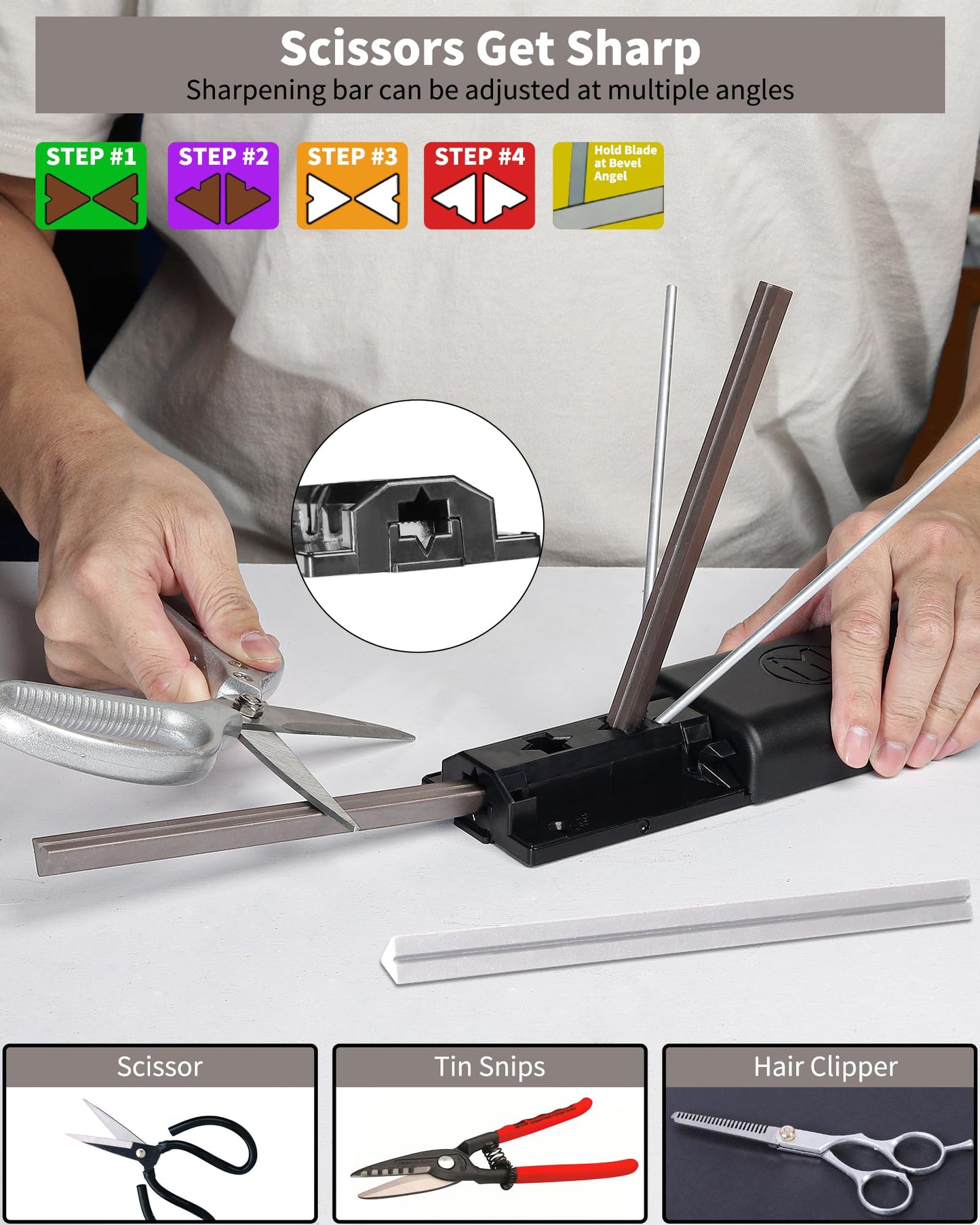 Tri-Angle Knife Sharpener with Safety Rods, Premium Alumina Ceramic Stones, Sharpener Rods for Quickly Repairing and Polishing Straight for Kitchen Knives, Scissors, and Razors