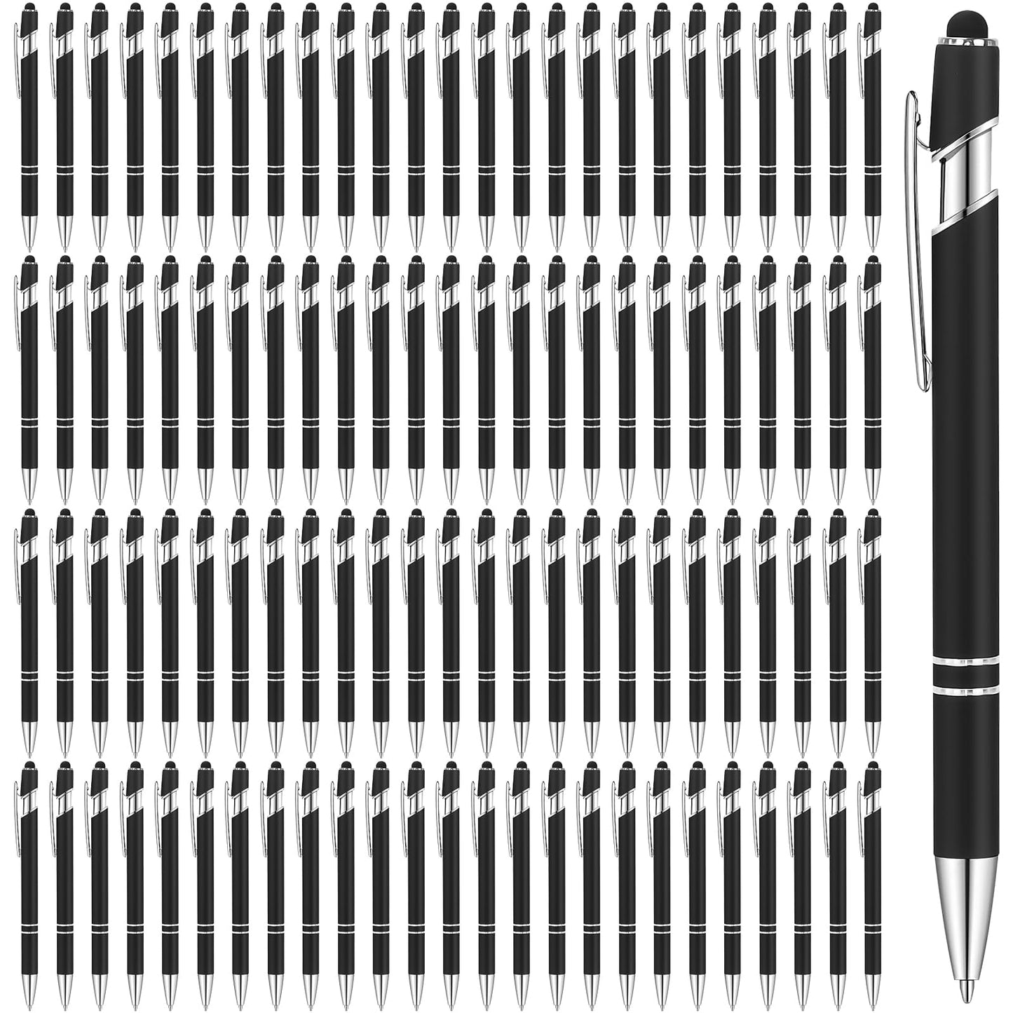 100 Pcs Ballpoint Pens with Stylus Tip Click, 2 in 1 Black Ink Ballpoint Pen, 1.0 mm Medium Point Metal Stylus Pen for Touch Screen Tablet,Coworkers, Family, Colleagues, Office(Black)