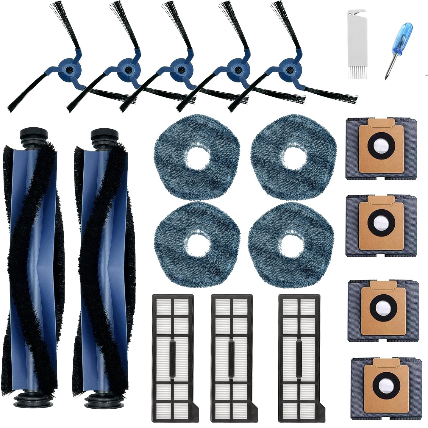 Replacement Parts Accessories for Eufy X10 Pro Omni 2-Roller Brush 5-Side Brush 3-HEPA Filter 4 Mop Pads 4 Dust Bags 1 Cleanning Tool