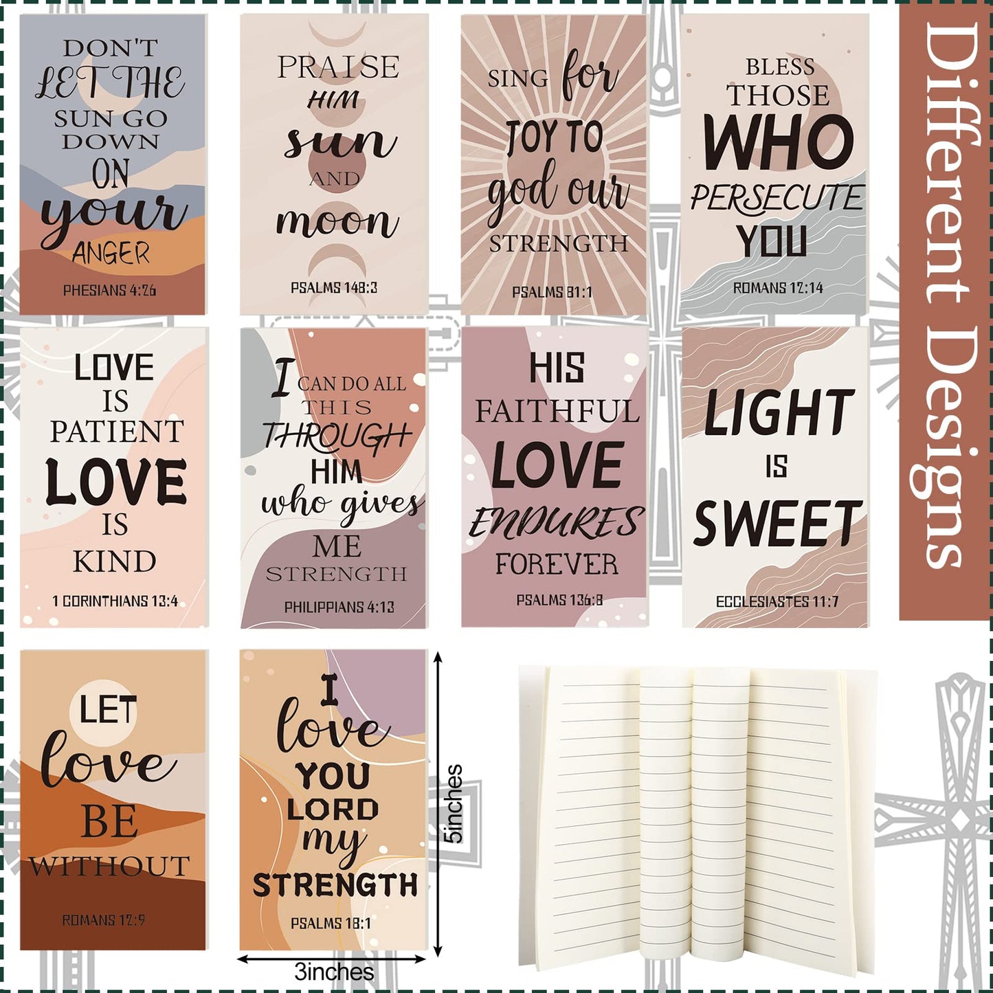 Sinmoe 120 Pcs Christian Gifts Bulk Set, Bible Verse Bookmarks, Scripture Ballpoint Pens, Religious Notebooks and Organza Bags, Church Gifts for Women Men, Bible Study, Religious Party Favors