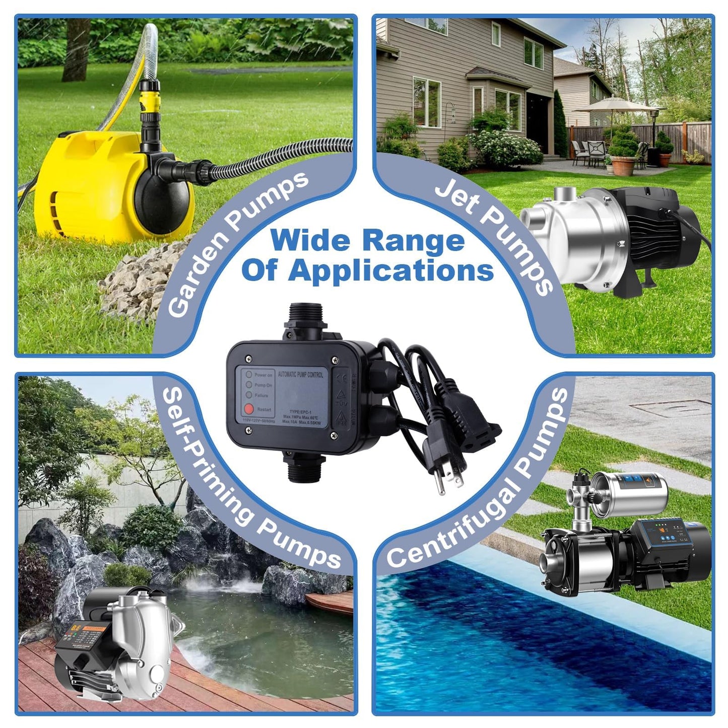 Smart Water Pump Pressure Controller - Automatic Electronic Switch, Adjustable Pressure Range 1.5-2.5bar, Easy Plug-and-Play, 110-120V, Ideal for Various Pump Types