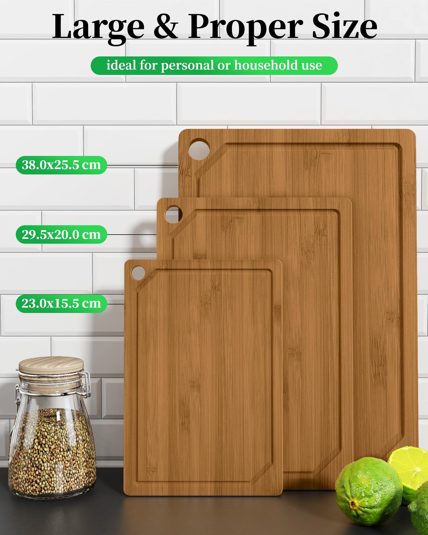 Kitsure Cutting Board Set - Cross-Laminated Bamboo Cutting Boards for Kitchen with Juice Grooves and Built-in Handles, Ideal Kitchen Gadgets for Versatile Prep & Serving, 3-Piece, Brown