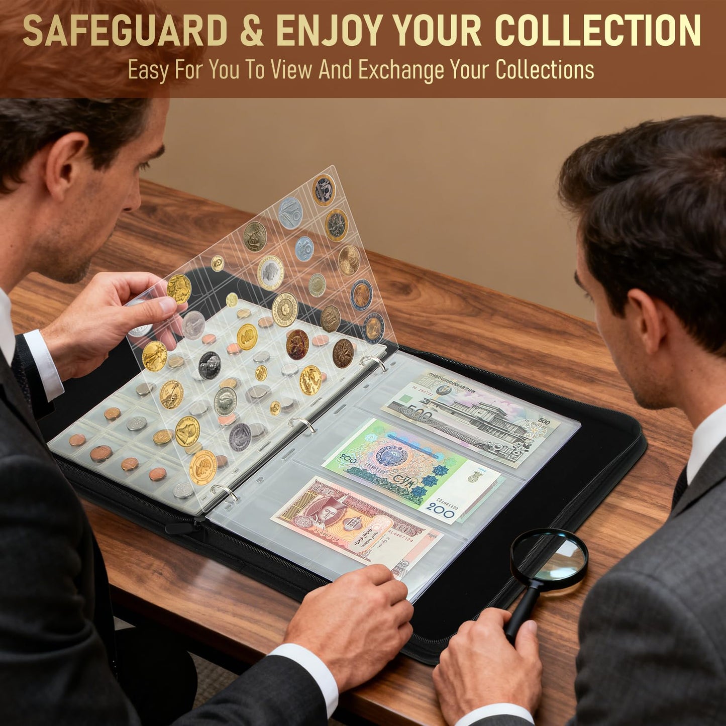 JoyHood Coin Collection Book Holder for Collectors, Money Storage Binder Hold 400 Coins Pockets + 15 Bills Pockets, Coin Organizer Book for Coin Currency Collection Supplies