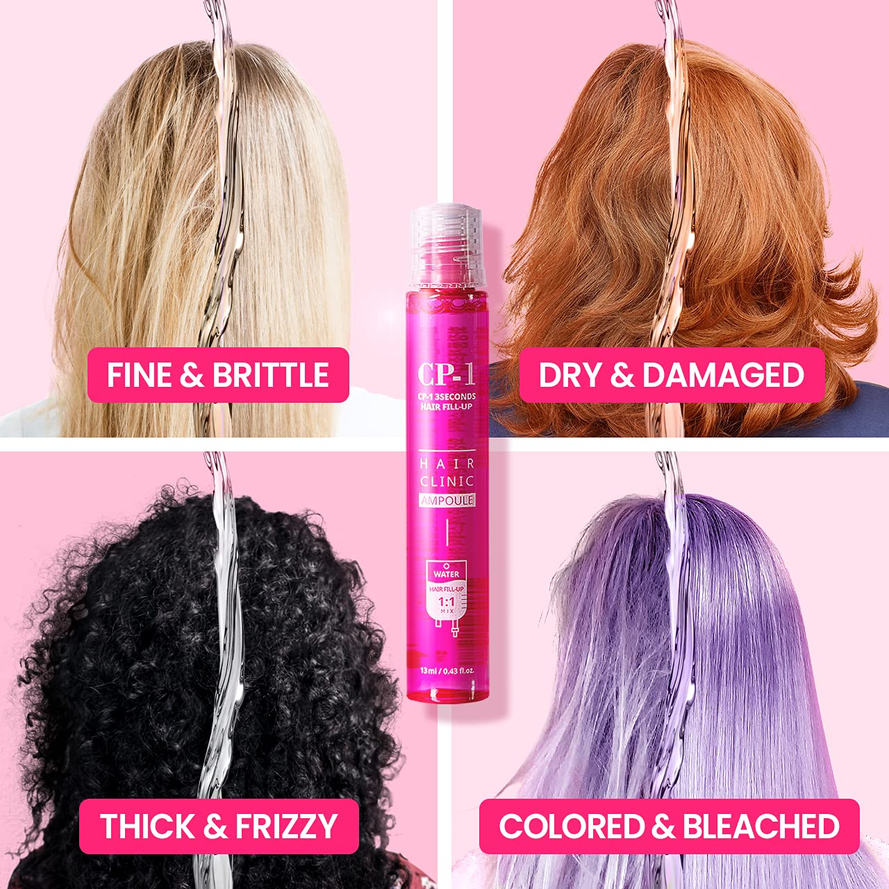 CP-1 3 Seconds Hair Fill-Up Heating Mask Ampoule for Damaged Hair, Broken Hair, Quick Hair Treatment, Travel Size 260ml (13ml x 20set)