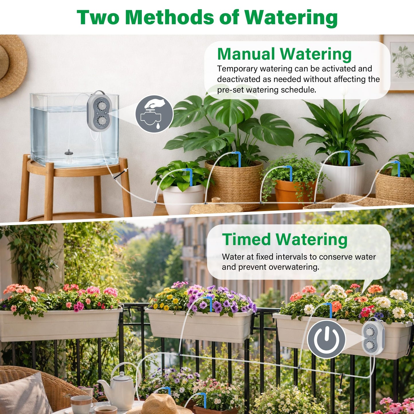 MIXC Automatic Drip Irrigation Kit for Indoor, 33 FT Drip Irrigation System with Programmable Water Timer, Plant Waterer Indoor Self Watering System for 10 Pots Plants with Transparent Silicone Tubing