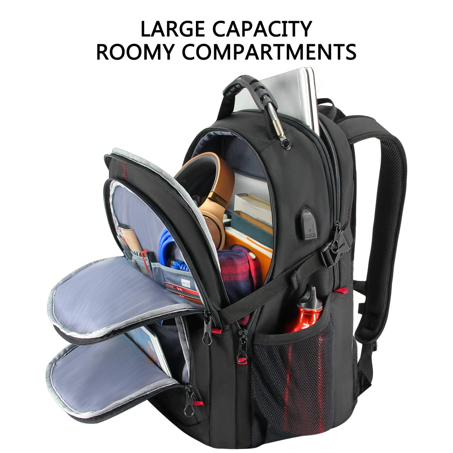 KROSER Travel Laptop Backpack 18.4 Inch Large Computer Backpack Stylish College Backpack with USB Charging Port & RFID Pockets Water-Repellent Day pack for School/Business/Men/Women-Black
