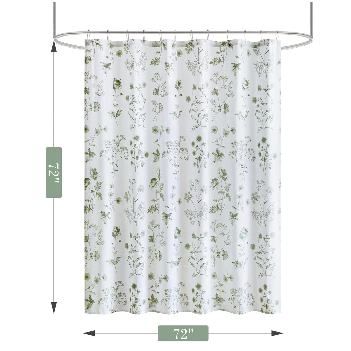 Martha Stewart Martha's Garden Shower Curtain Botanical Floral Print Cotton Shower Curtain for Bathroom, Spa Quality Modern Shower Curtains Standard Size, 72x72 Sage Green