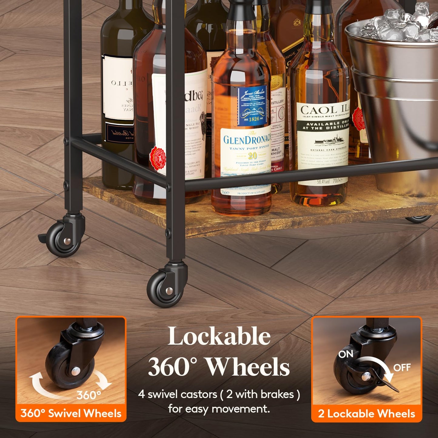 Lifewit Bar Cart for The Home, 3 Tier Small Coffee Cart, Rolling Mini Wine Cart with Lockable Wheels, Drink Serving Cart for Kitchen, Living Room, 17" x 11.8" x 32.1", Rustic Brown