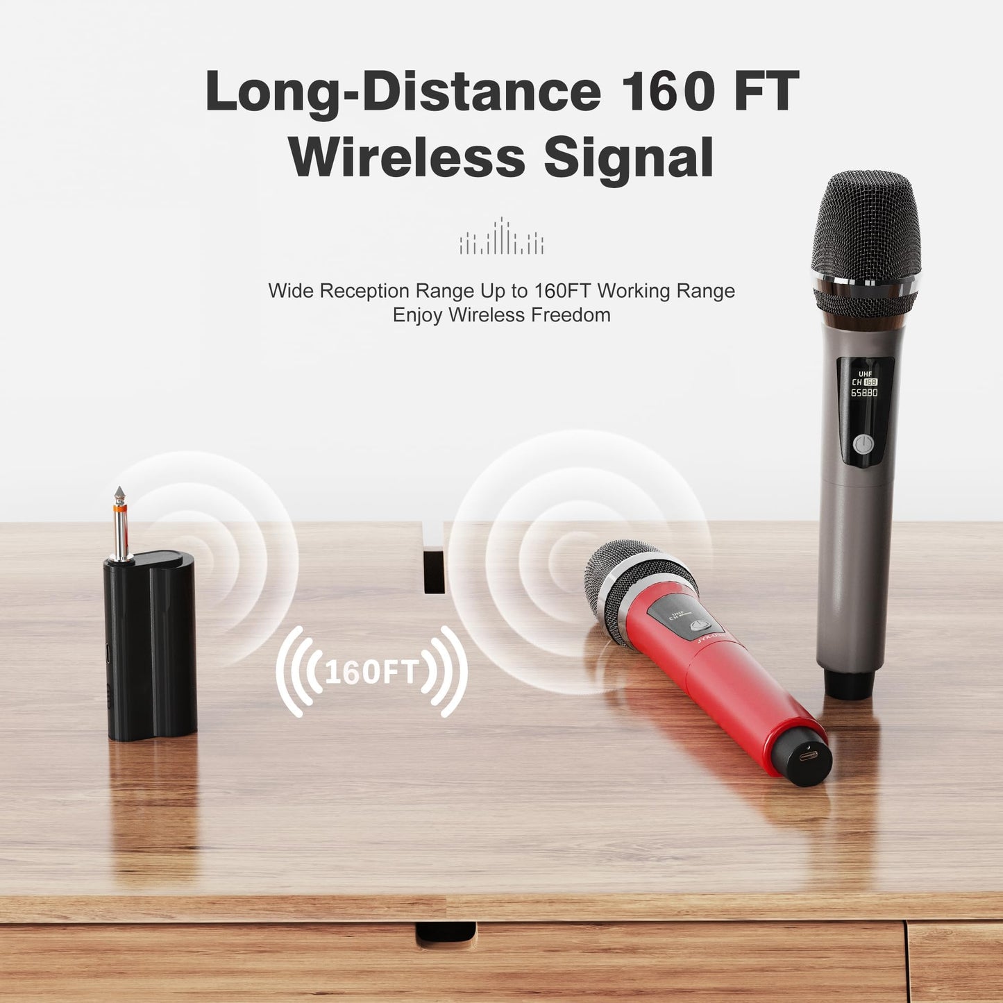 Wireless Microphones, Professional Dual Karaoke Microphones, Wireless Dynamic Microphone System Set with Rechargeable Receiver for Home Party, Speech, Wedding, Church, PA System