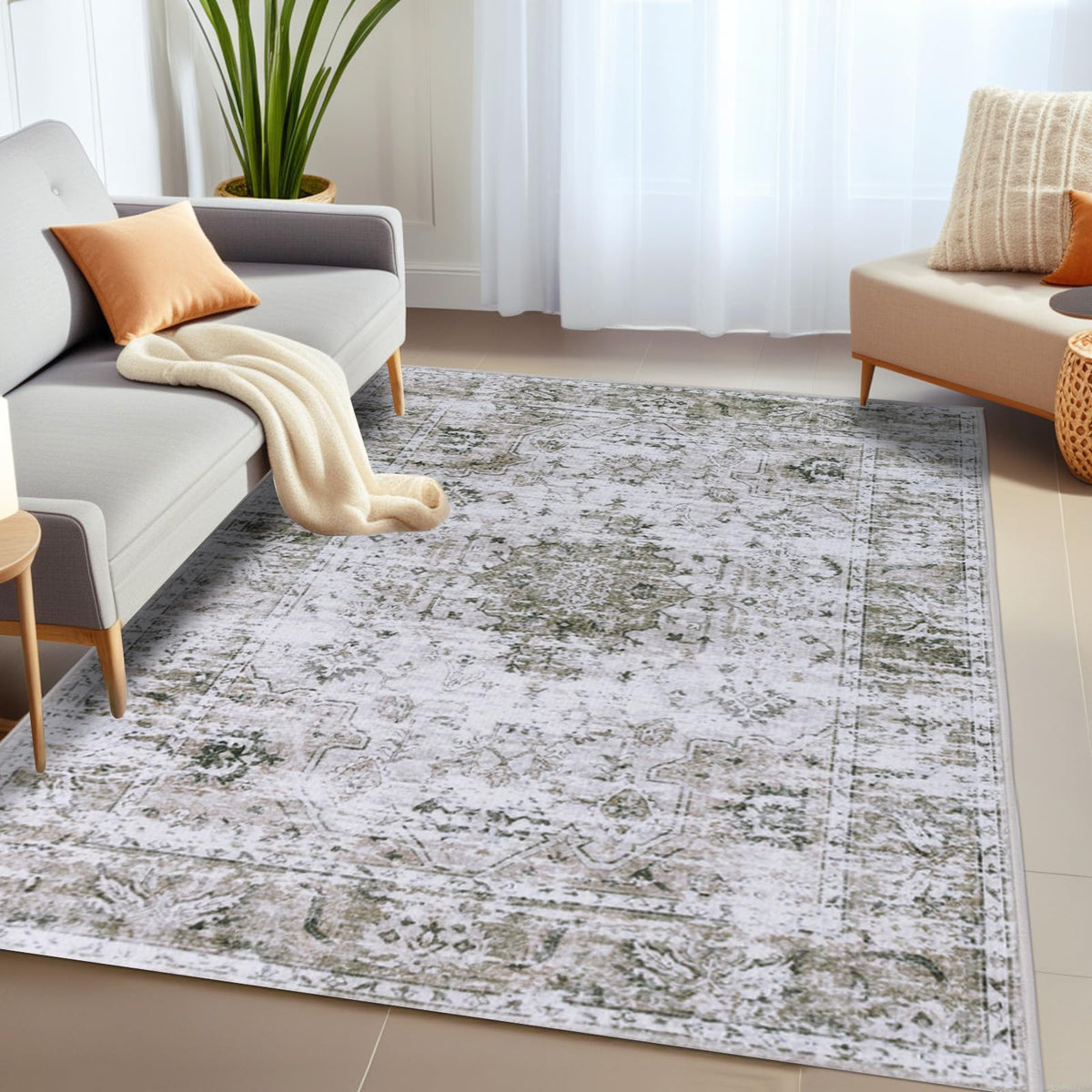 Caknowow 4x6 Area Rug Washable Entrance Mat Indoor Large Dirty Trapper Entryway Rugs Low Pile Heavy Duty Carpet Rugs for Entrance Living Room Bedroom(Taupe)