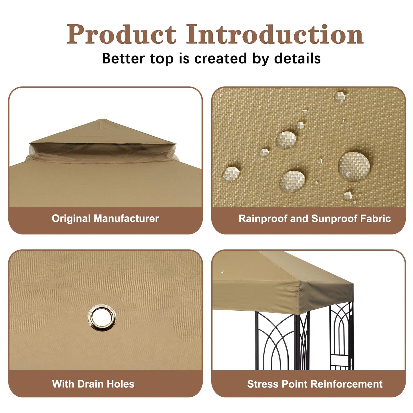SCOCANOPY 8'x8' Gazebo Cover Replacement Canoy Top Compatible with Canadian Tire Living Crawford Gazebo, Fit for RONA 8x8 Gazebo #088-1067-8,Khaki