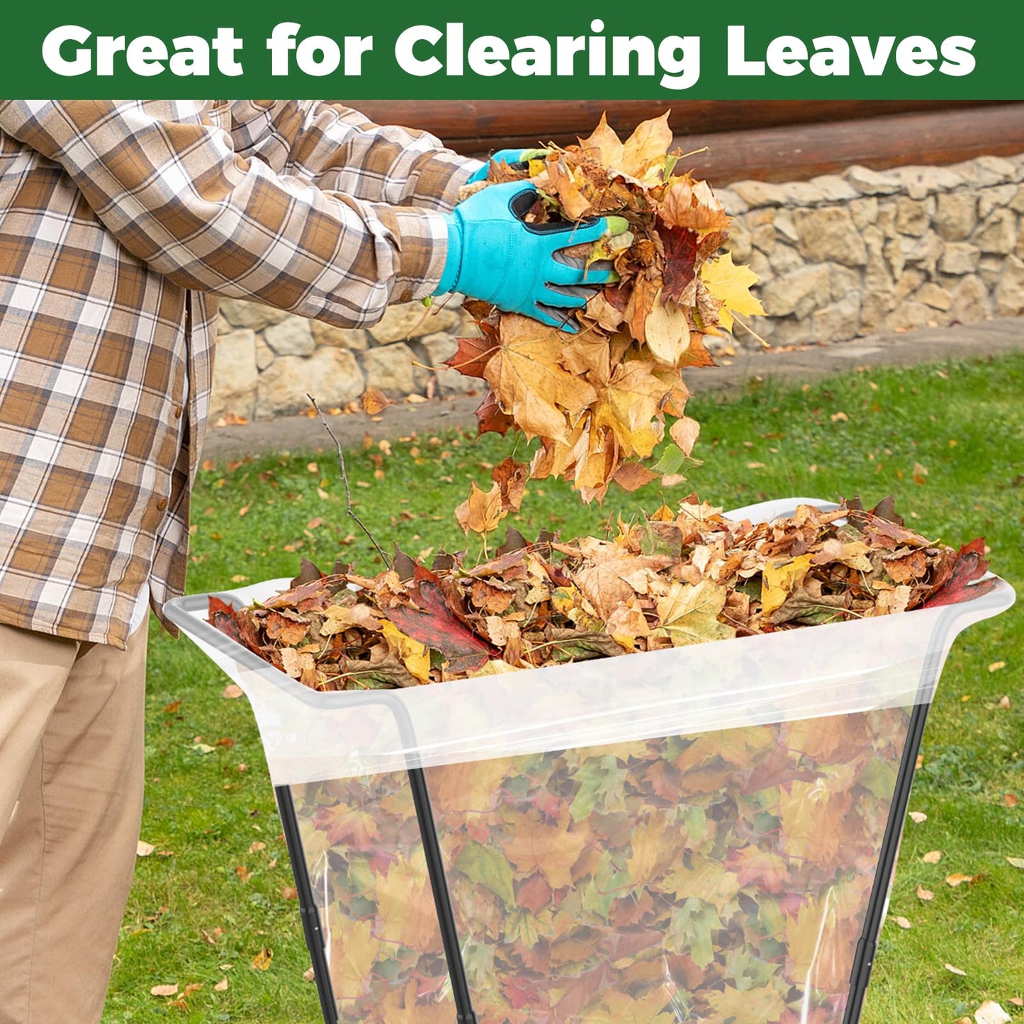 2PCS Outdoor Trash Bag Holder Metal Garbage Bag Holder for Yard Work Frame Holds 30-45 Gallons Trash Bags Portable Leaf Bag Holder for Leaves Camping Lawn Party Weeding Yard Gardening（2pcs+8clips）