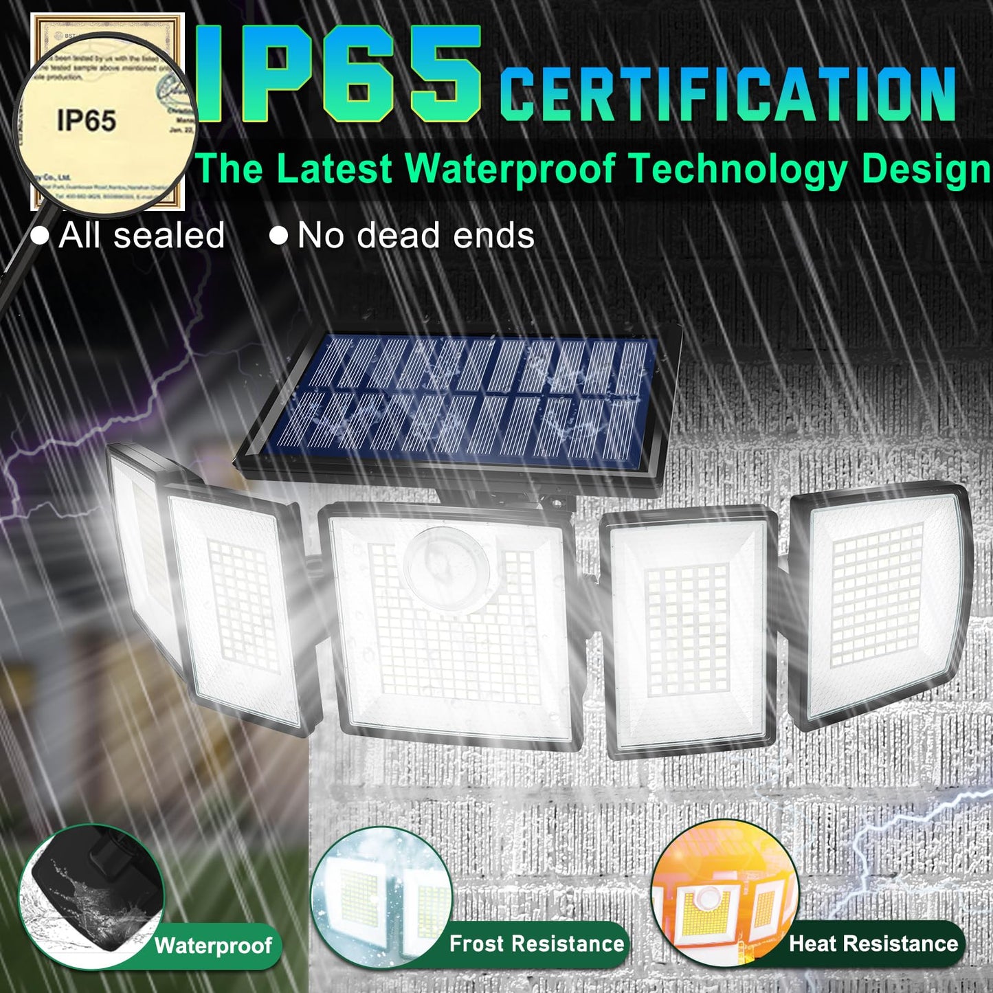 MDCMDCM Solar Lights Outdoor Motion Sensor IP65 Waterproof - 416 LEDs 3000LM Bright 3 Warm White Lighting Modes, 360°Adjustable 2400mAh Battery 32ft for Garden Patio Security (2, 416 LED)